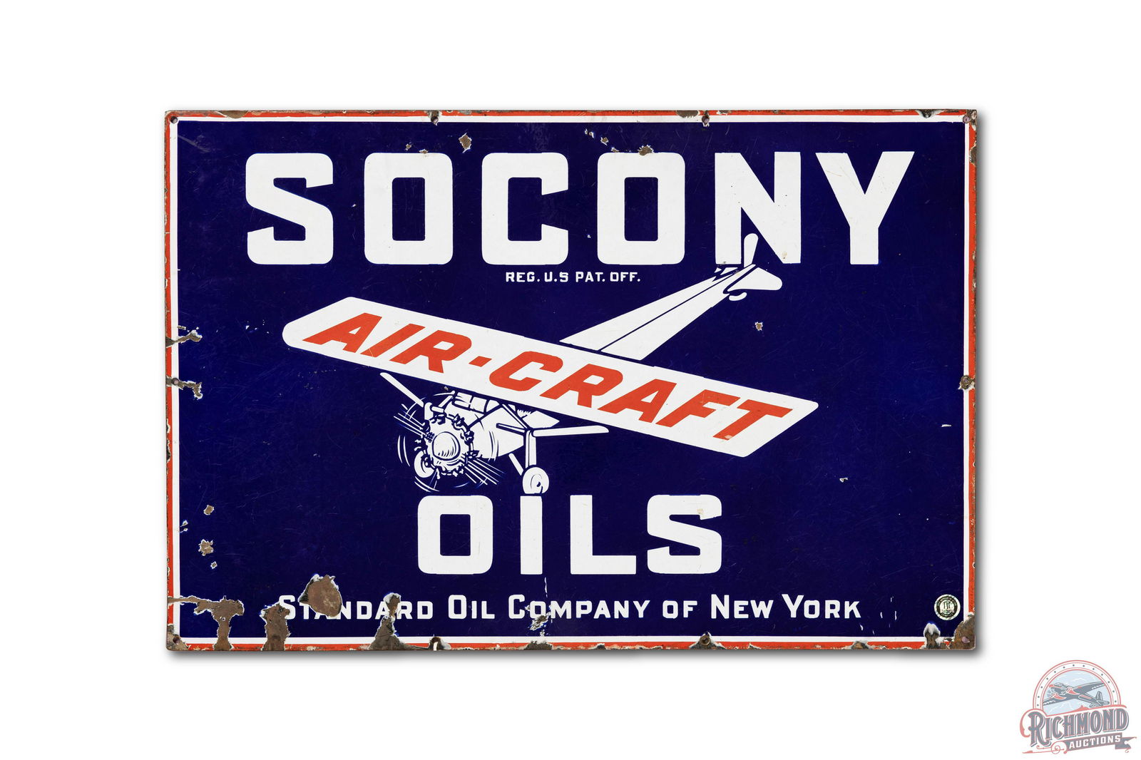 Socony Aircraft Oils Porcelain Sign w/ Logo (1 of 2)