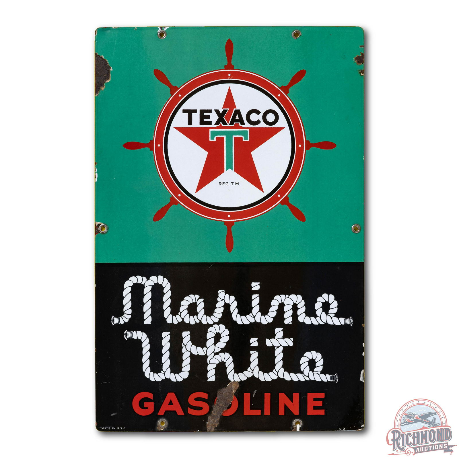 Texaco Marine White Gasoline Porcelain Sign (1 of 2)