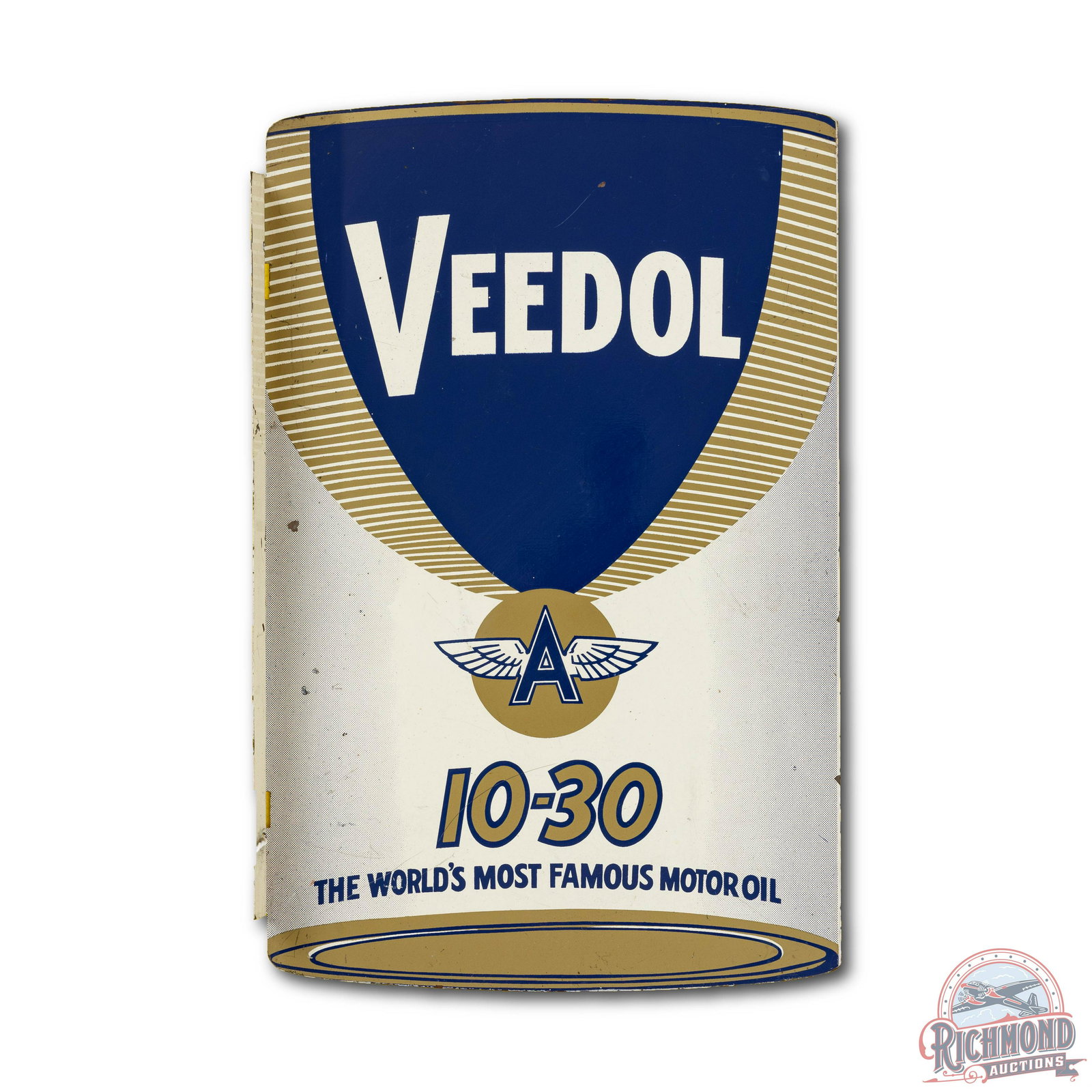 Veedol Flying A 10-30 Motor Oil w/ Logo Flange Sign (1 of 3)