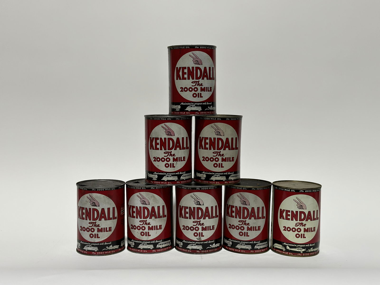 Group of 8 Kendall "The 2000 Mile Oil" Quart Oil Cans (1 of 3)