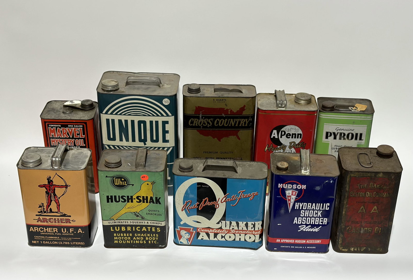 Lot of 10 Metal Oil Anti-Freeze Cans Archer Hudson Whiz (1 of 6)