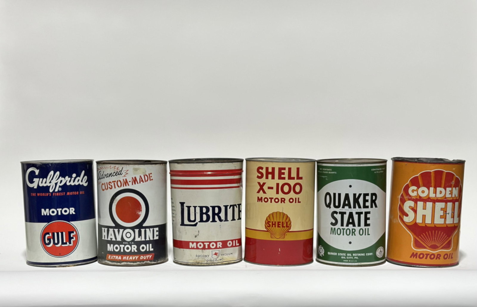 Lot of 6 Five Quart Oil Cans Shell Gulf Mobil etc (1 of 2)