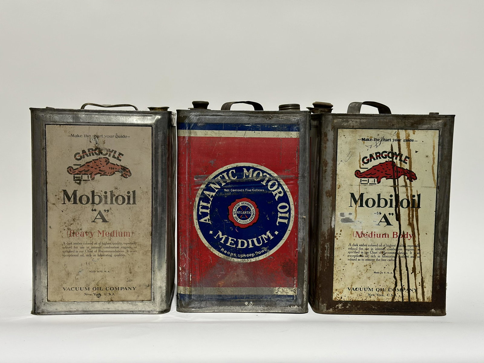 Three 5 Gallon Square Motor Oil Cans Gargoyle Atlantic (1 of 4)