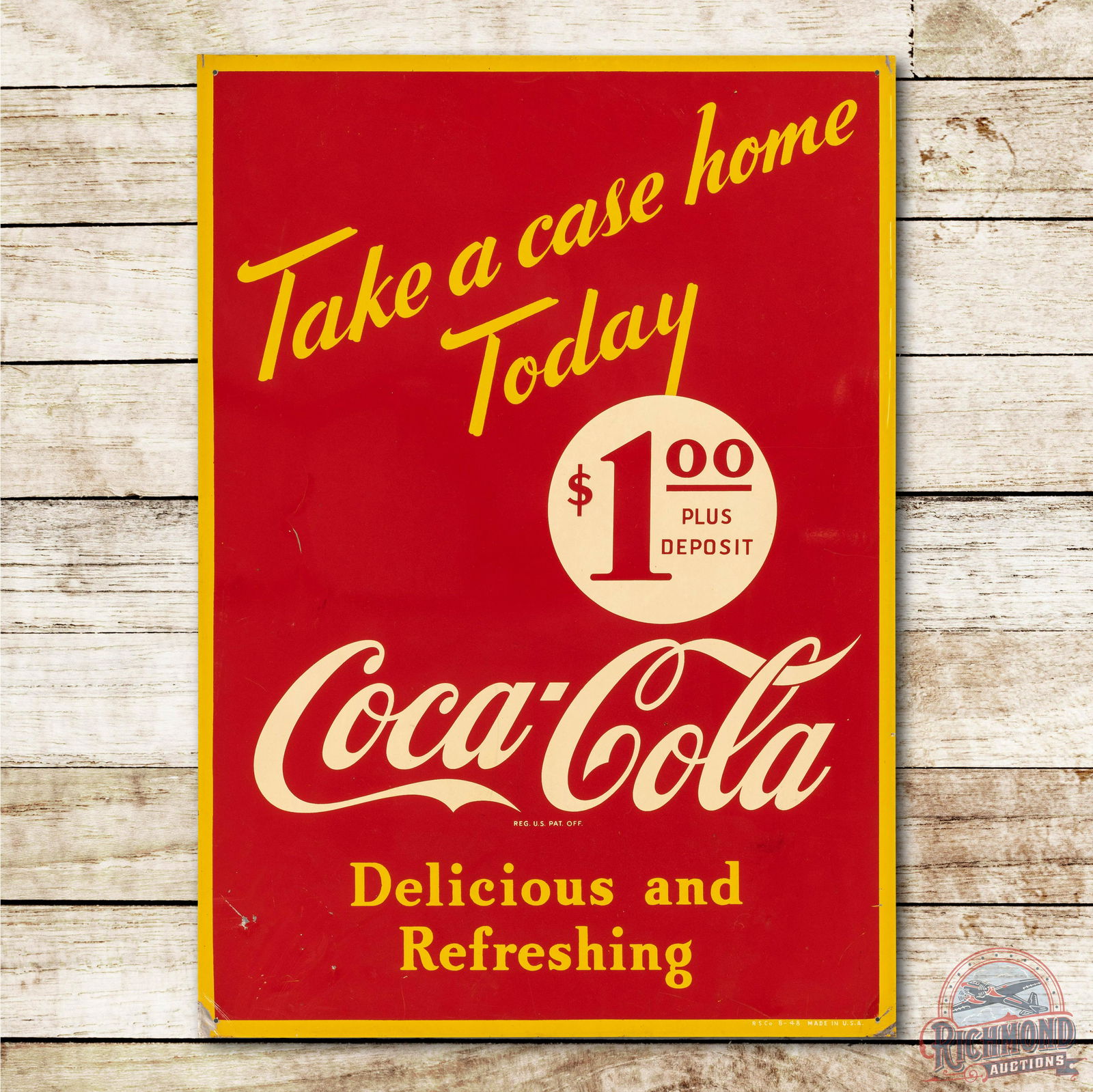 1948 Coca Cola Take A Case Home Today $1 Tin Sign (1 of 3)
