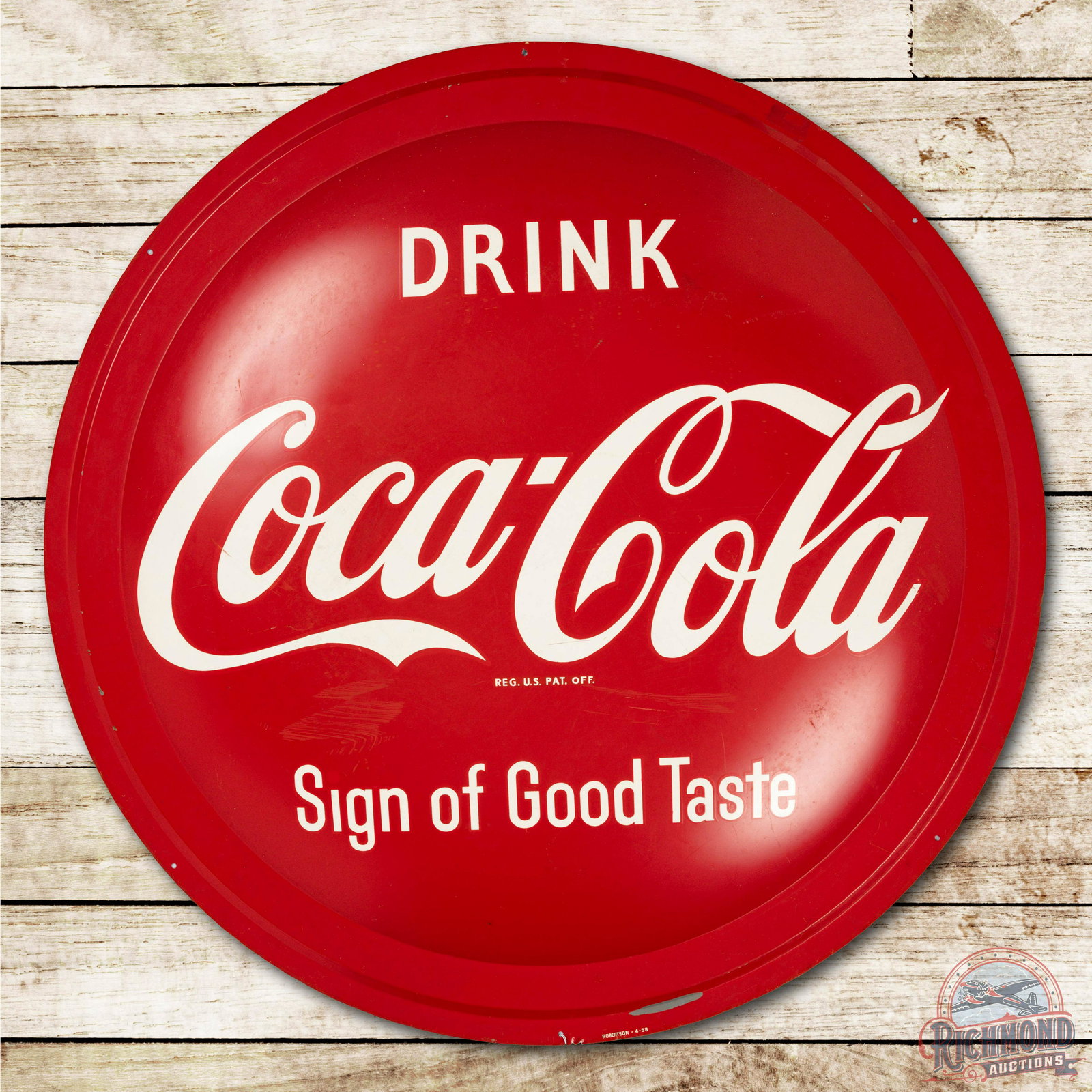 1958 36" Drink Coca Cola Sign of Good Taste Tin Bubble Sign (1 of 3)
