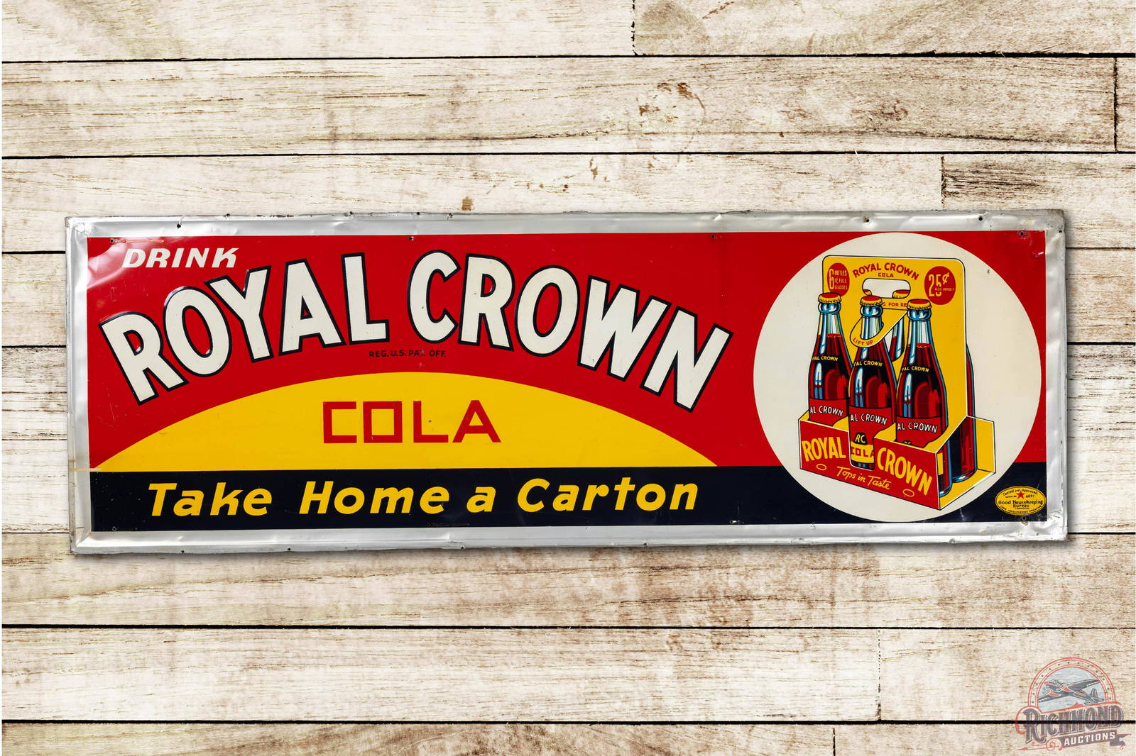 Drink Royal Crown Cola & 6 Pack Embossed Tin Sign Auction