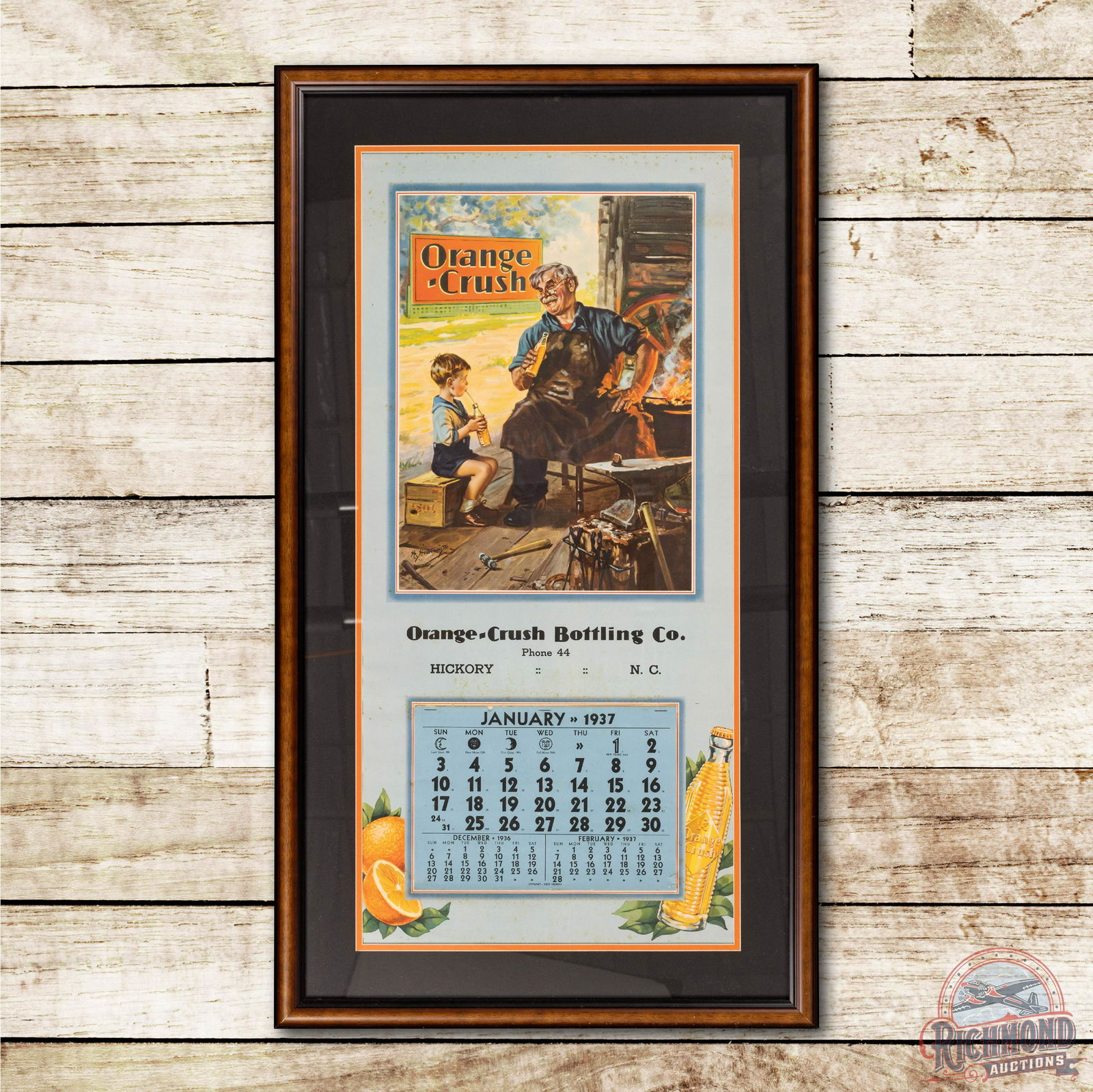 1937 Orange Crush Framed Calendar Hickory North Carolina (1 of 3)