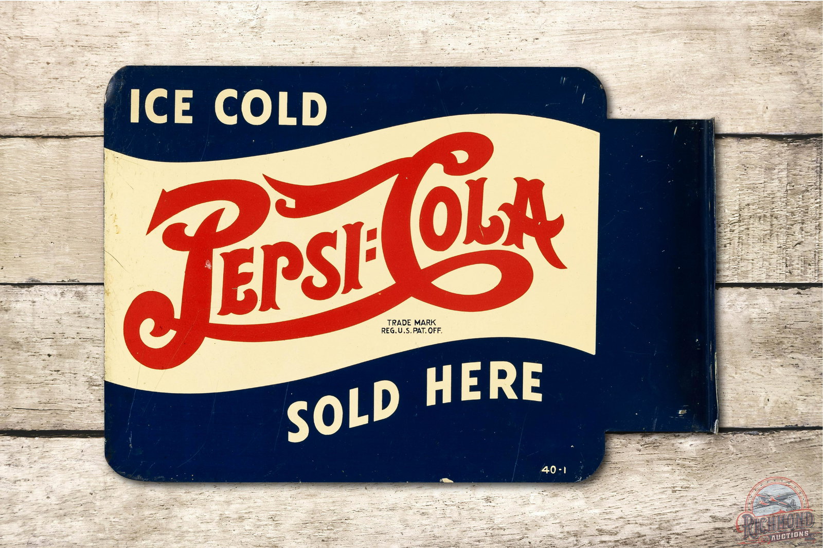 Pepsi Cola Double Dot Ice Cold Sold Here Tin Flange Sign (1 of 4)