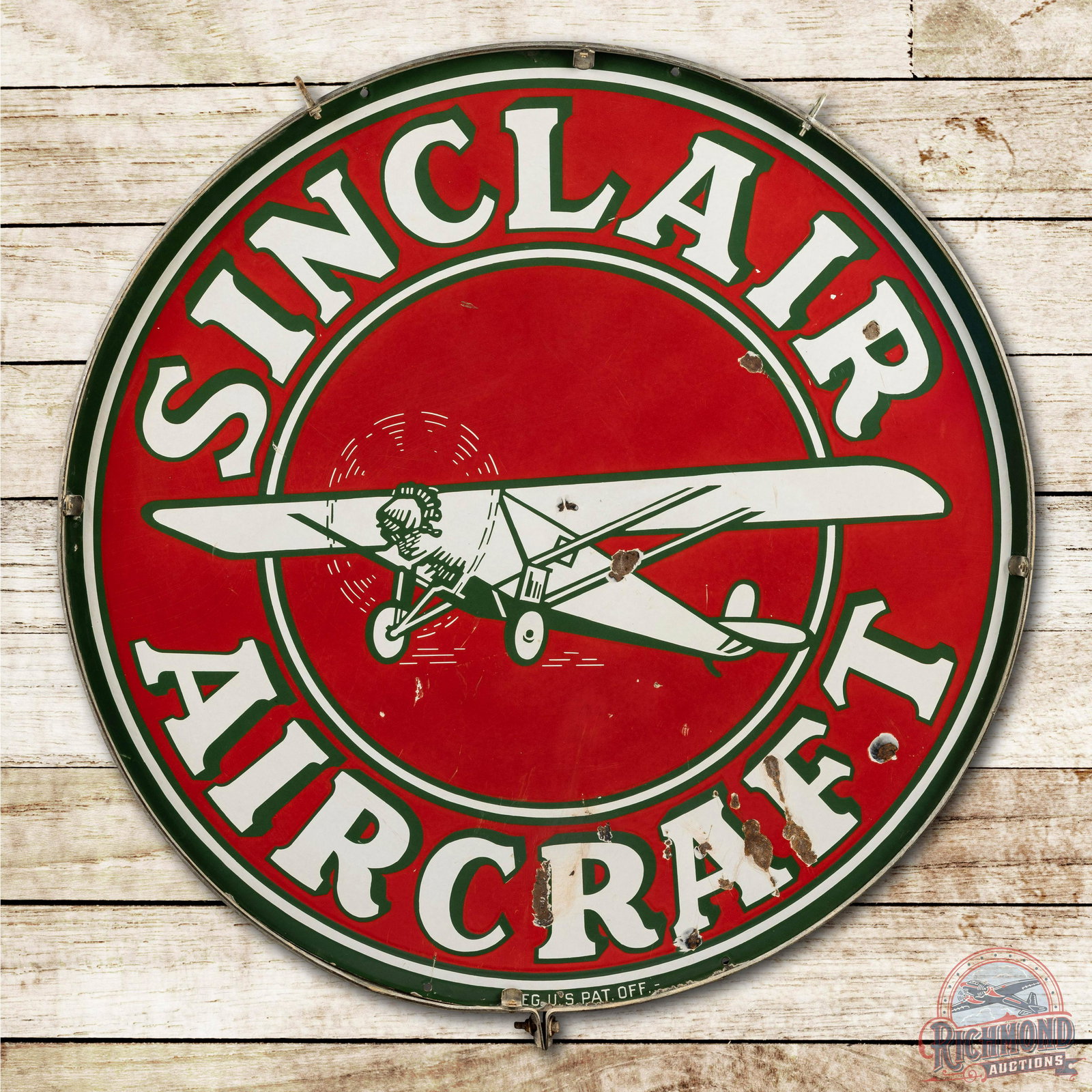 48" Red Sinclair Aircraft Double Sided Porcelain Sign & Ring (1 of 3)