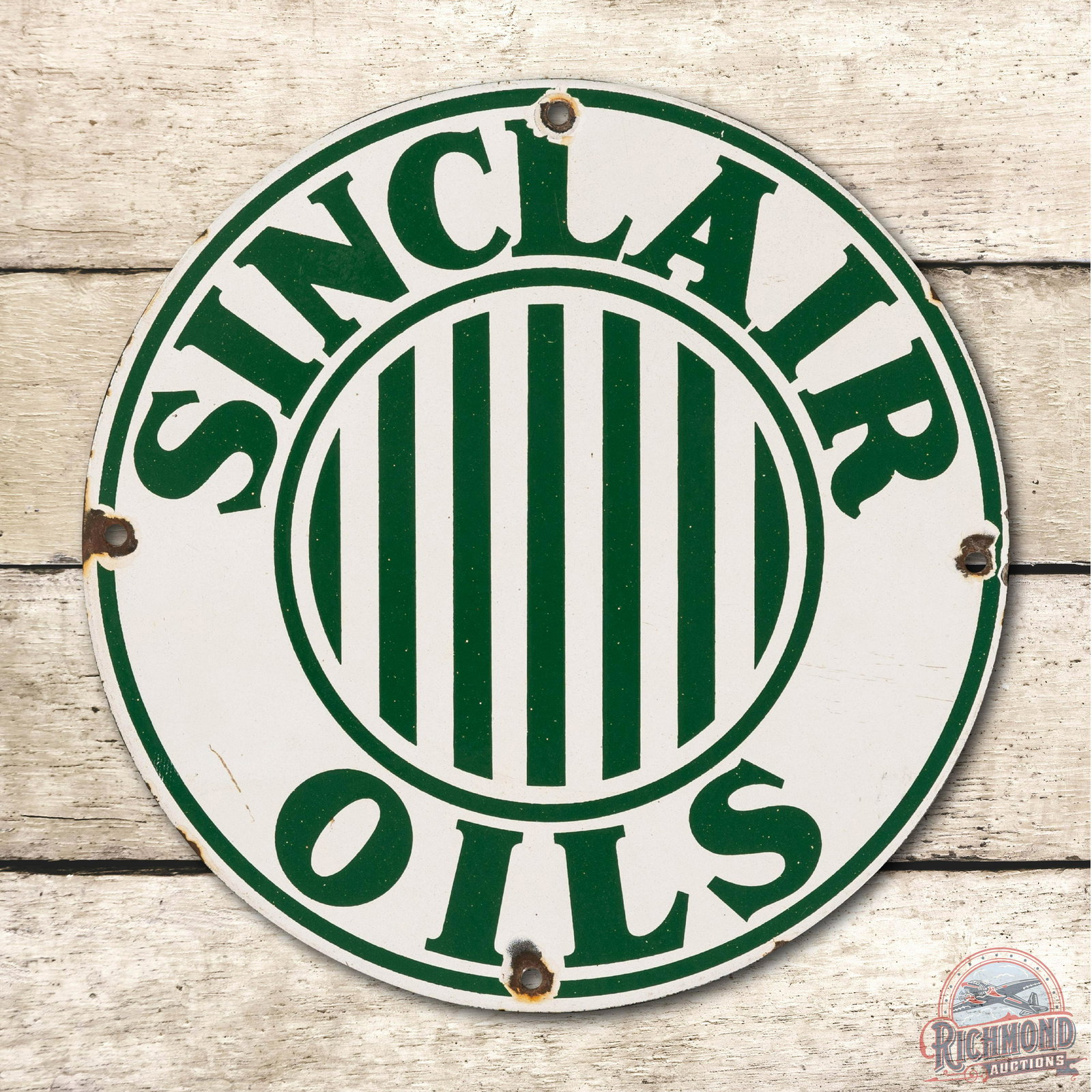 12" Sinclair Oils w/ Stripes Porcelain Sign (1 of 3)