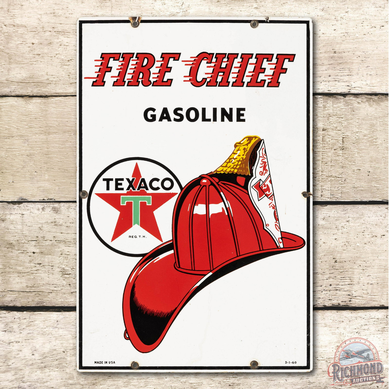 1960 Texaco Fire Chief Porcelain Pump Plate Sign (1 of 3)
