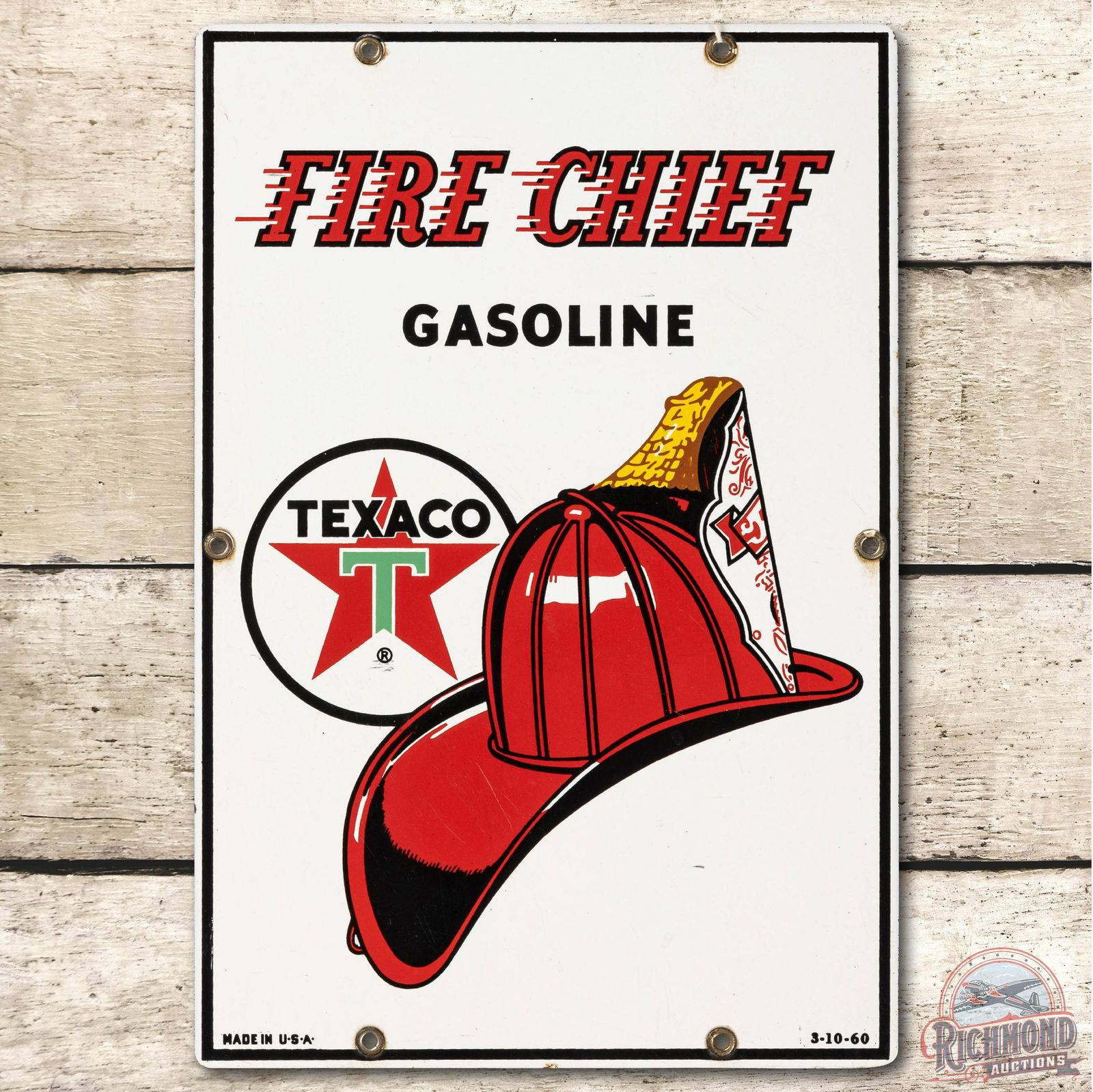 1960 Texaco Fire Chief Porcelain Pump Plate Sign (Medium) (1 of 3)