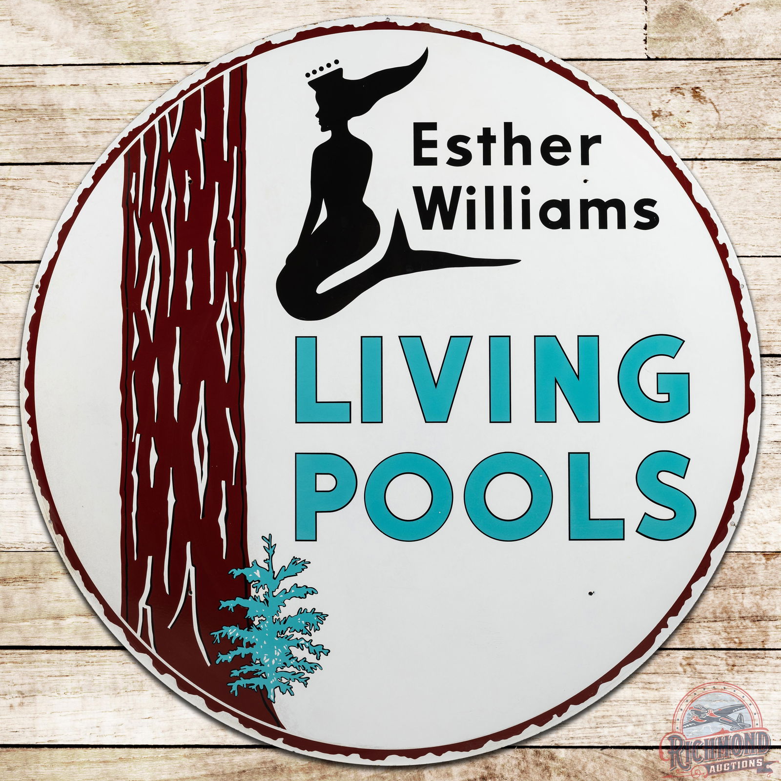 5' Esther Williams Living Pools SSP Sign w/ Mermaid & Tree Graphics - 8.75 (1 of 3)