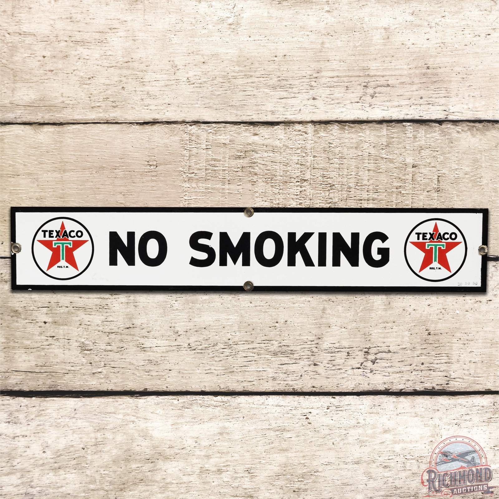 1950 Texaco White T No Smoking SSP Sign - 9C (1 of 3)