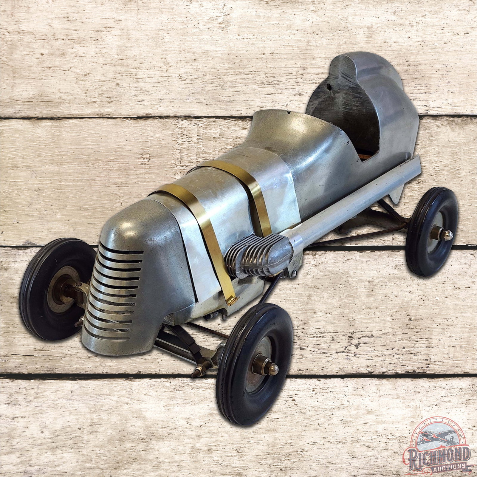 1940 Speed Chief Tether Car: One of the earliest of the metal bodied tether cars, the Speed Chief cars were distributed and sold by Sears Roebuck. This original un-restored car is Hornet powered and complete. This is a rare find 