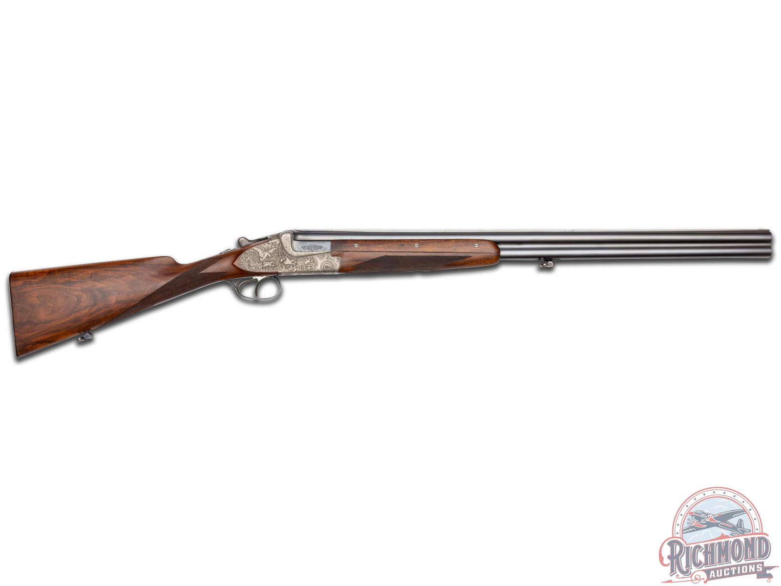 Outstanding War Time 1943 Sidelock Merkel 203E Over/Under 12 Gauge Shotgun: Manufactured during war time in 1943. Features 27.5" O/U barrels marked Bohler Stahl and dated 3/43 with a solid matte rib and single white bead. Barrels are choked improved cylinder and light improve
