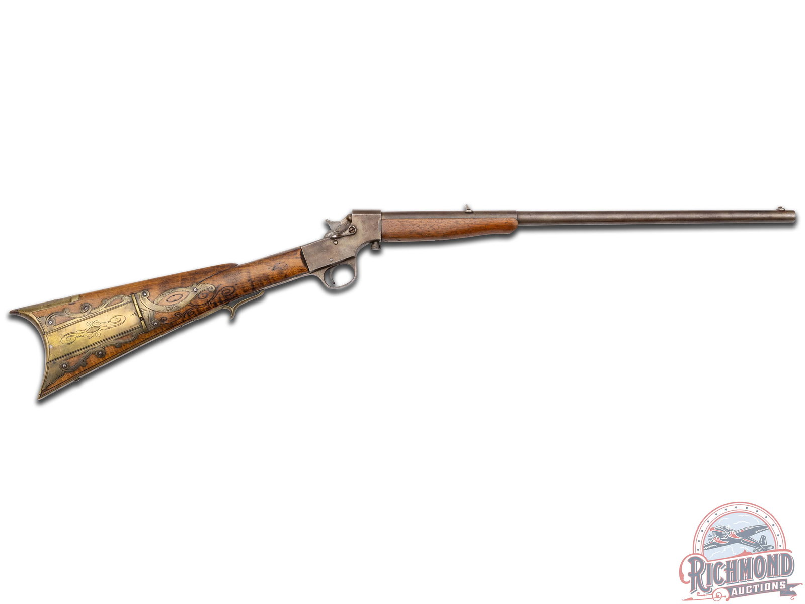 Stevens Crackshot .22LR Rolling Block Single Shot Rifle with Kentucky Rifle Stock: Unique Stevens Crackshot with a 20" stepped round barrel, blade front sight and rear V-blade sight. Action is a falling block 22 with take-down mechanism on bottom. Kentucky style early maple buttstoc