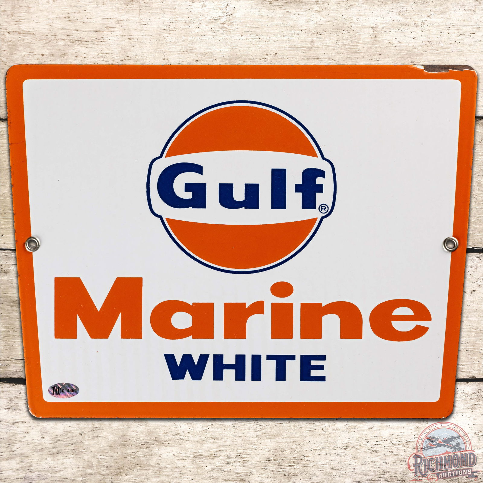 Gulf Marine White SSP Gas Pump Plate Sign w/ Logo (1 of 3)