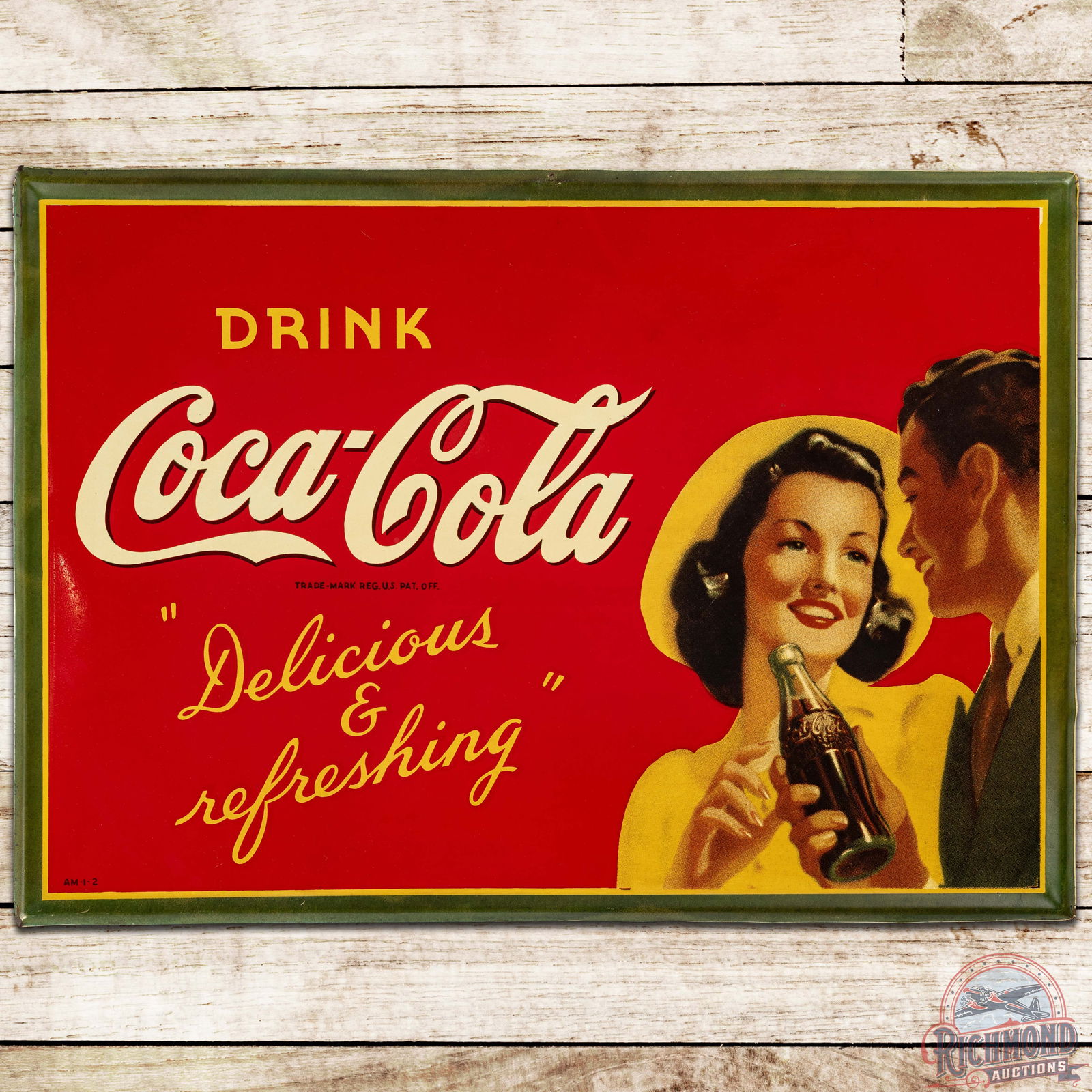 Drink Coca Cola "Delicious & Refreshing" SST Sign w/ Couple & Bottle (1 of 3)
