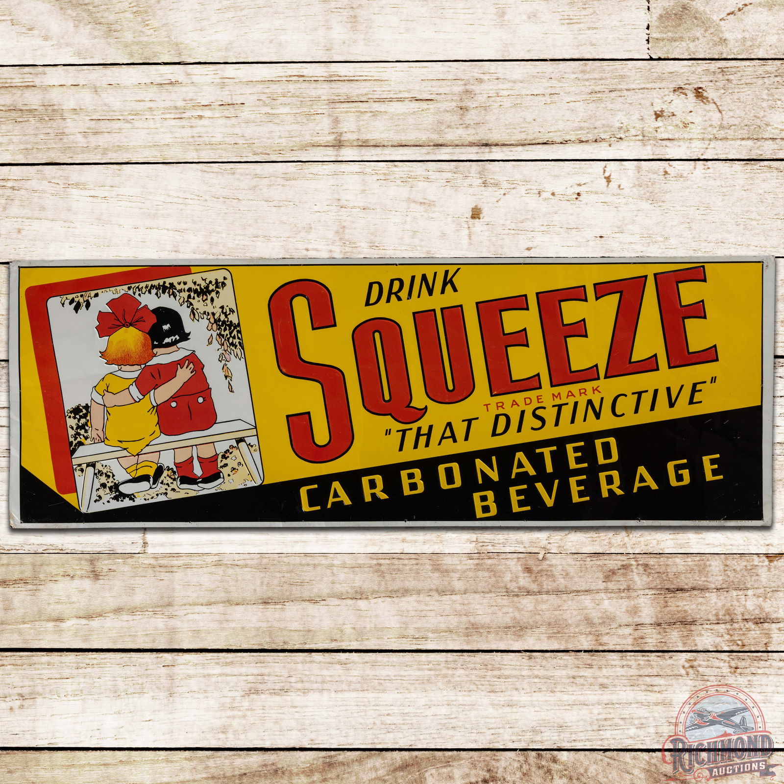 Drink Squeeze "That Distinctive" Beverage Embossed SST Sign w/ Kids (1 of 3)
