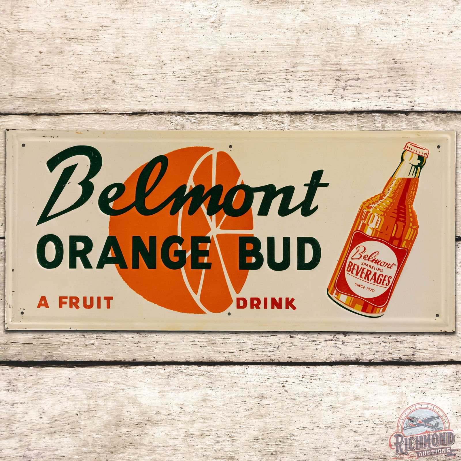 Belmont Orange Bud "A Fruit Drink" SST Sign w/ Bottle (1 of 3)