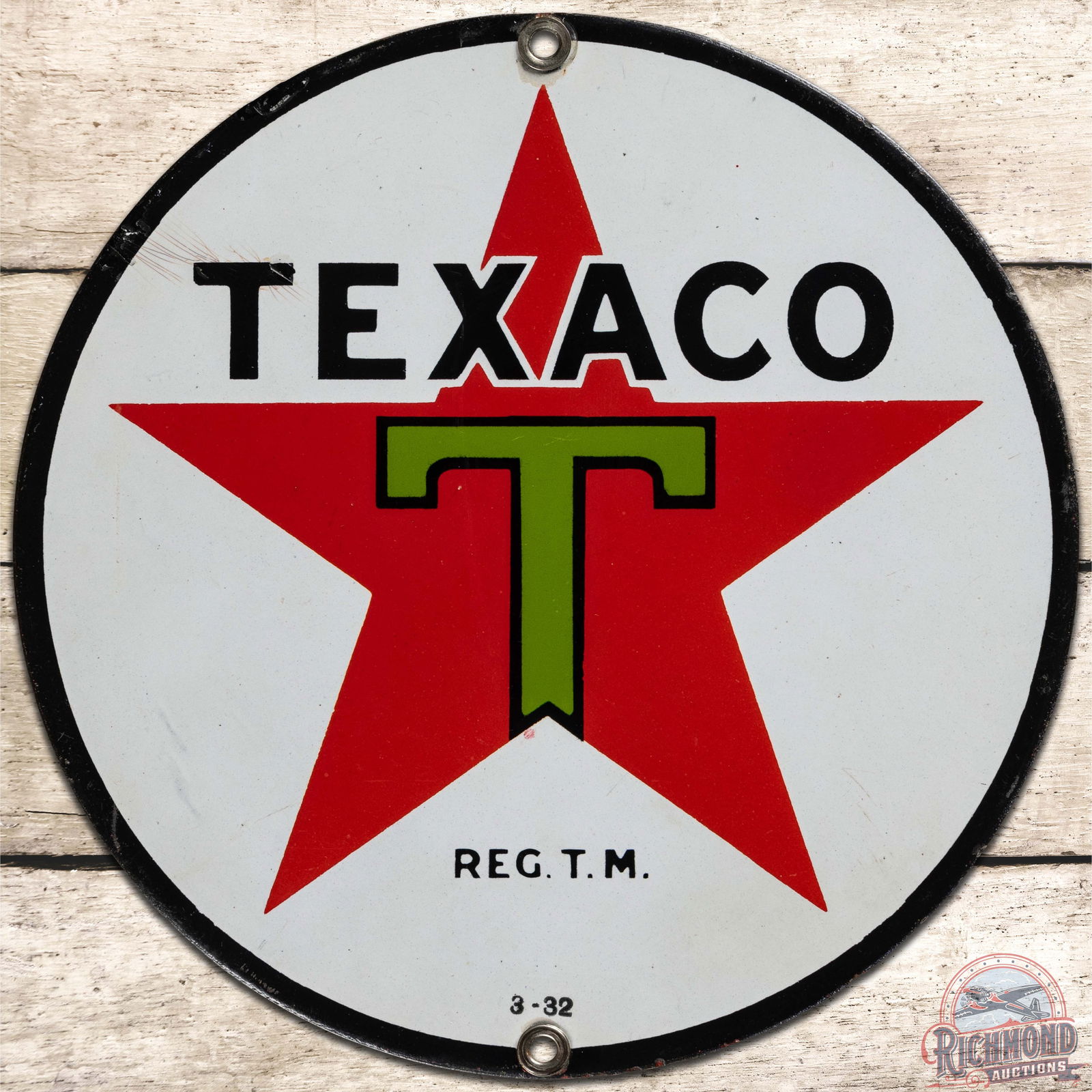 1932 Texaco Motor Oil 8" SSP Sign "Black T" (1 of 3)