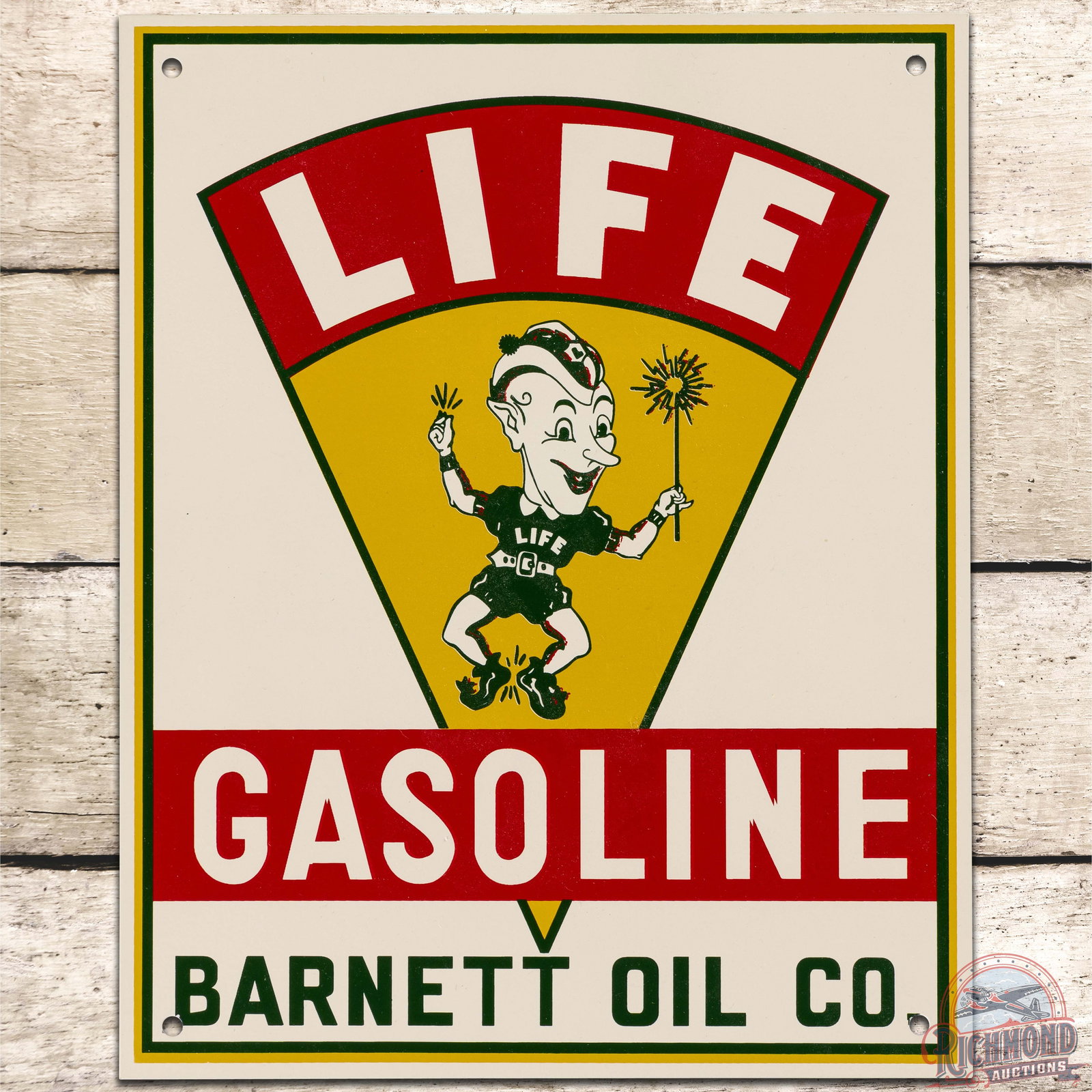 NOS Life Gasoline Barnett Oil Co. SST Pump Plate Sign w Elf (1 of 3)