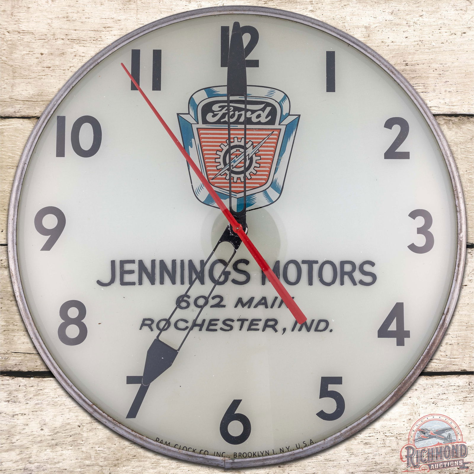 Ford Jennings Motors 15" PAM Advertising Clock w/ Crest Logo (1 of 4)