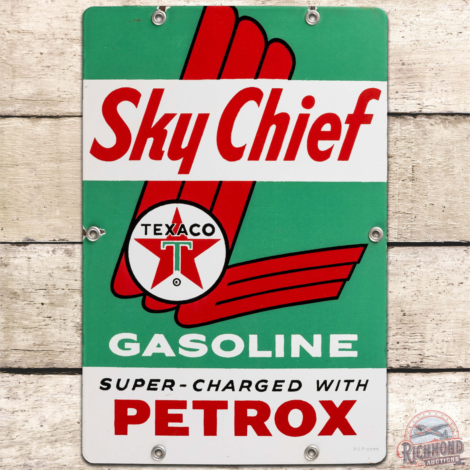 Texaco Sky Chief Gasoline w/ Petrox SSP Pump Plate Sign "Small" (1 of 3)