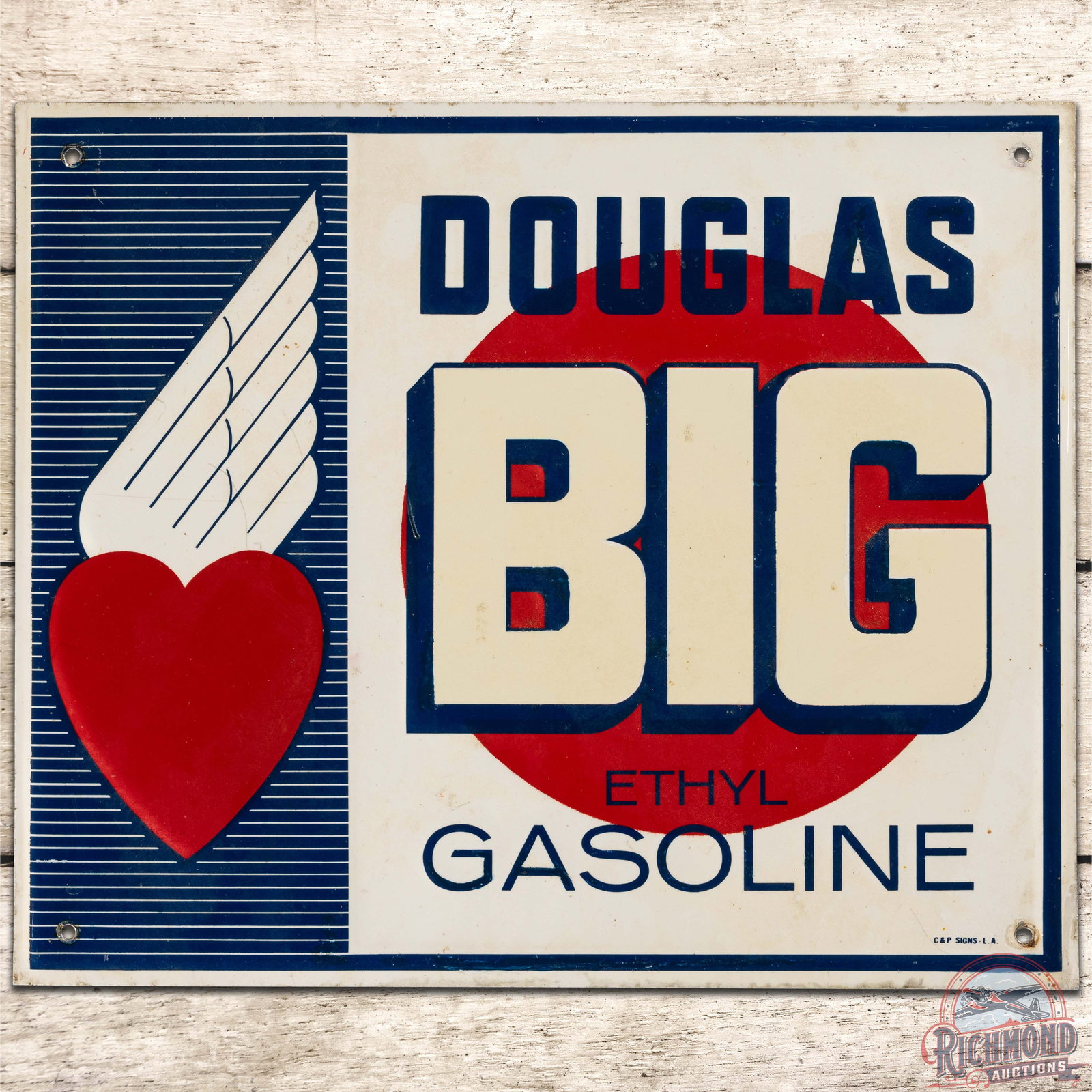 Douglas Big Ethyl Gasoline Emb. SST Pump Plate Sign (1 of 3)