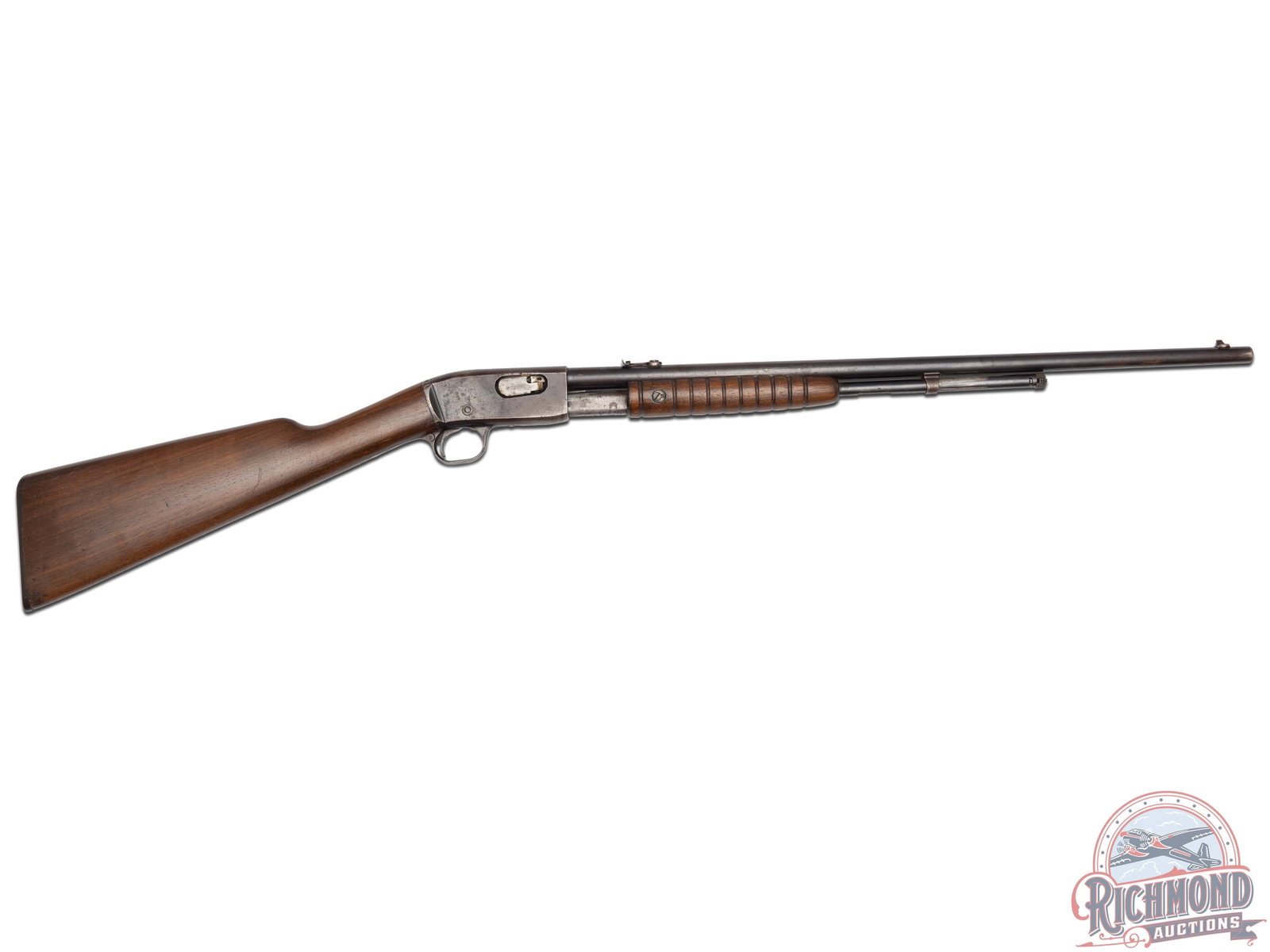 Remington Model 12 Slide / Pump Action .22 Short/L/LR Rifle: This vintage Remington features a 22" round blued barrel, rear wind adjustable notch sight and front blade sight. Chambered for Short, Long, and Long Rifle cartridges with a tubular magazine capacity 
