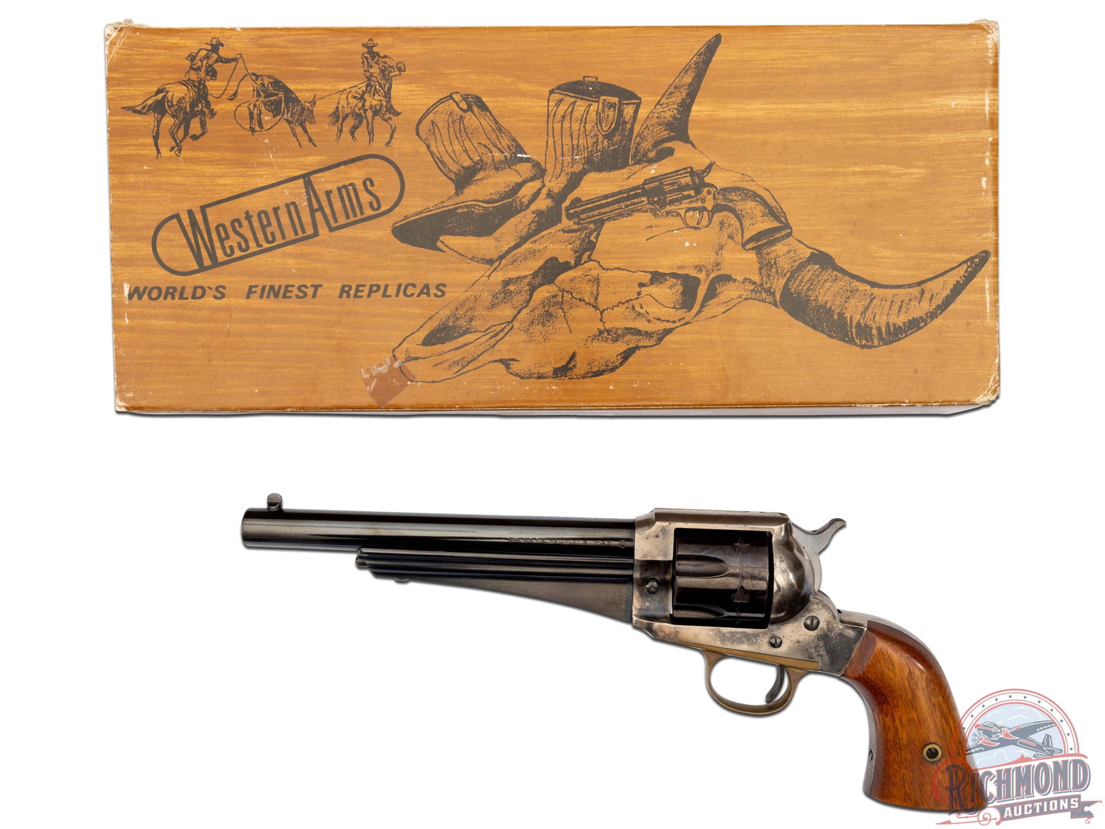 Uberti EMF 1875 Outlaw .44-40 WIN Single Action Revolver: Manufactured in Italy for EMF of California. Features a 7.5" blued barrel, blade front sight and integrated rear notch sight. Single, cowboy action with blued six-round fluted cylinder chambered for 4