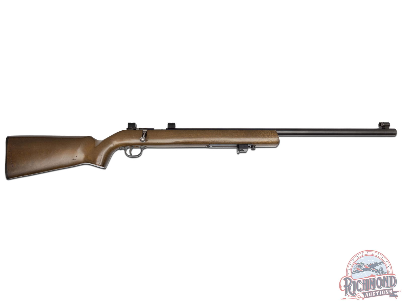 Savage Arms Anschutz .22 LR Single Shot Bolt Action Target Rifle with Bull Barrel: Features a 26" blued heavy bull barrel with recessed crown at the muzzle, and equipped with a Williams ghost ring hooded front sight. Equipped with dovetail mount scope ring bases. Manual thumb lever