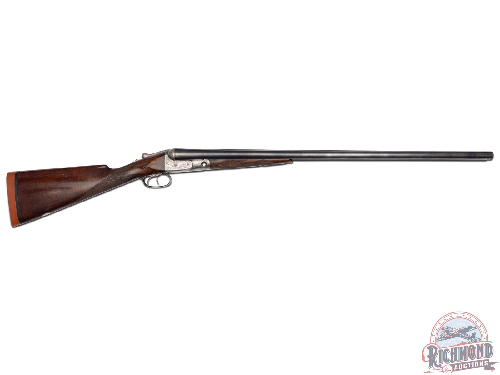 Parker DH Grade 12 Gauge Side by Side Shotgun with Factory Letter: Made in 1904. 30" blued 12 gauge Titanic steel barrels with extractors, 2 3/4 " chambers, matted rib with bead sight, and modified and full chokes. Standard double trigger, case hardened DH Grade styl