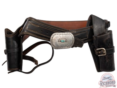 Black Leather Dual Single Action Revolver with Cross Draw Holster Cartridge Belt