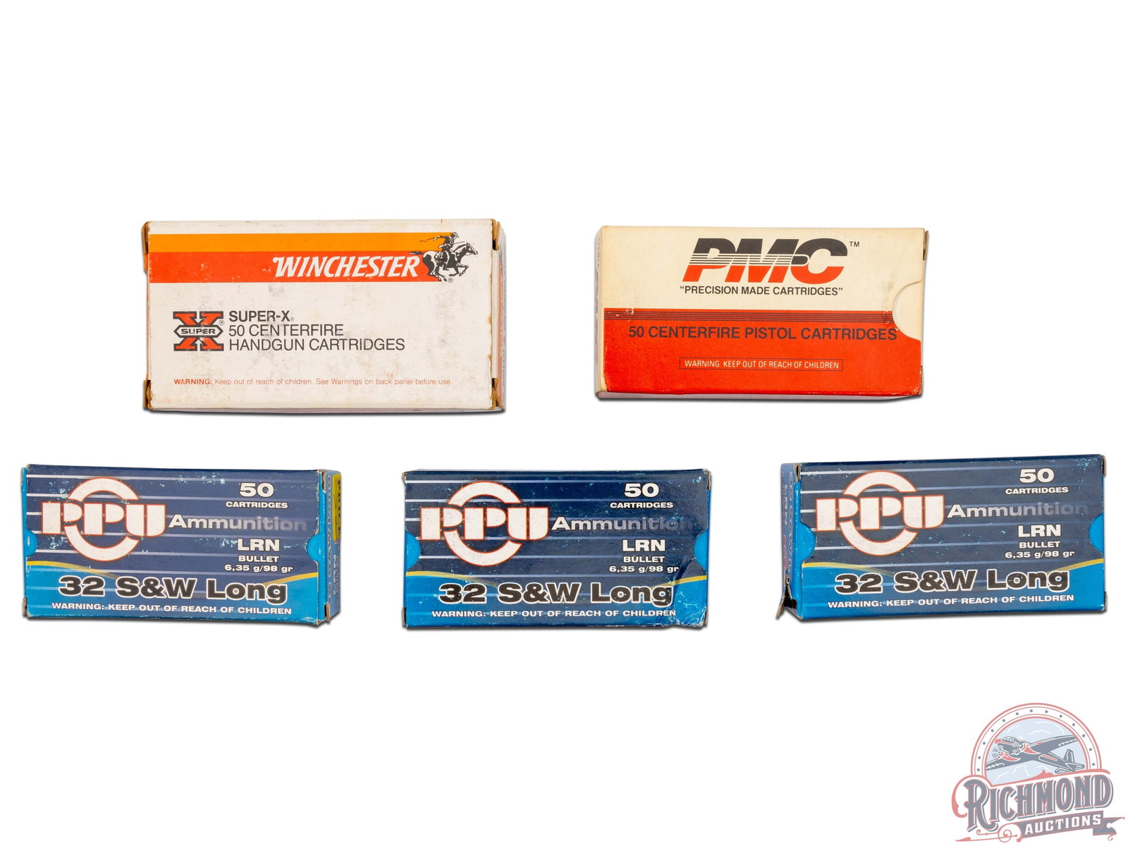 250 Rounds Assorted .32 S&W Long Ammunition 98 Grain Ammo: Five boxes of 50 rounds each. Includes PPU, PMC and Winchester brands. CALIBER: .32 S&W Long.