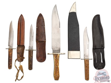 Lot of Four Vintage Sheffield England Fixed Blade Knives with Jigged Bone Handles