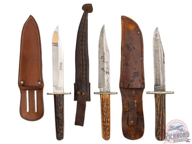 Lot Three I-XL and XCD Sheffield Fixed Blade Knives with Jigged Bone Handles