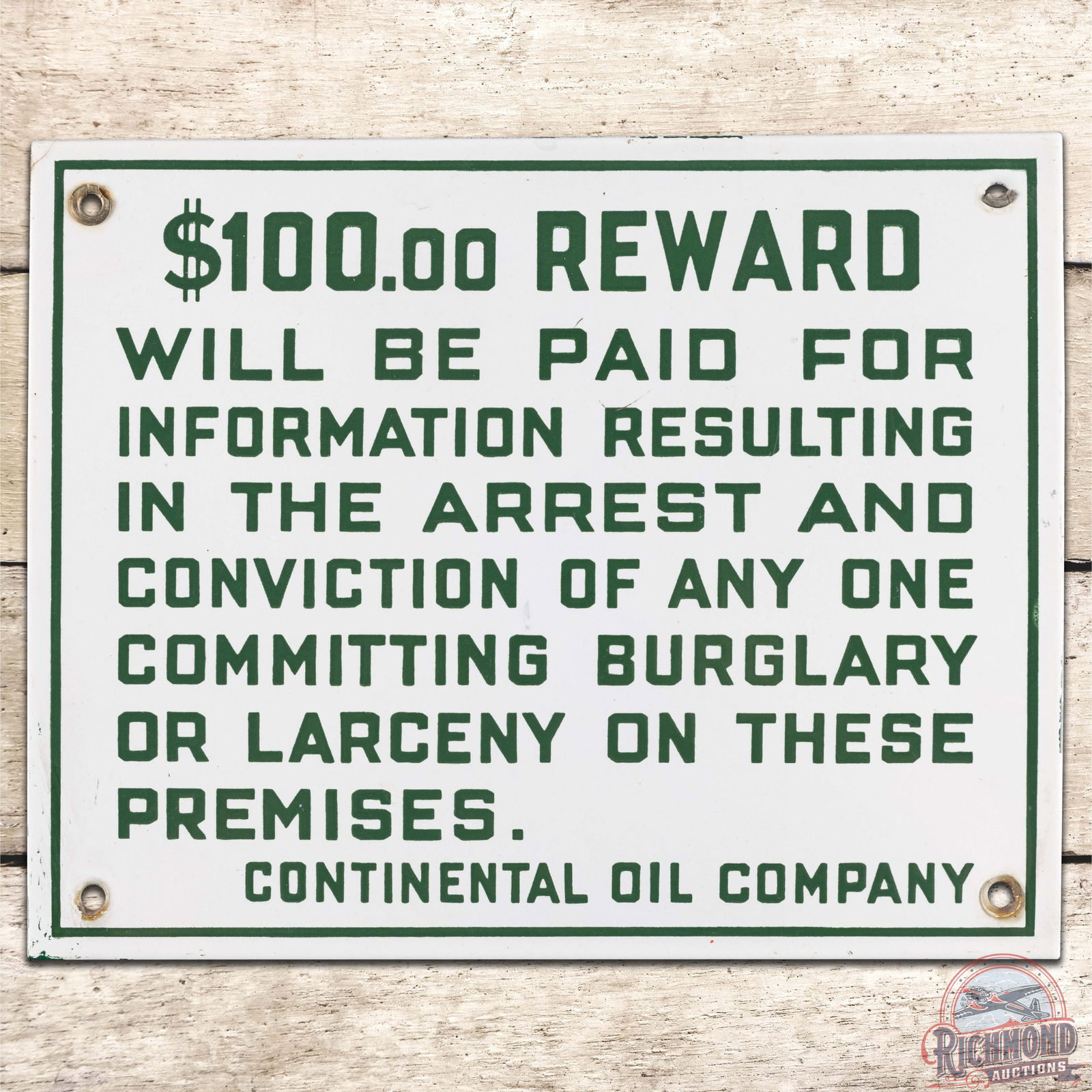 Continental Oil Company Conoco Reward SS Porcelain Sign (1 of 3)