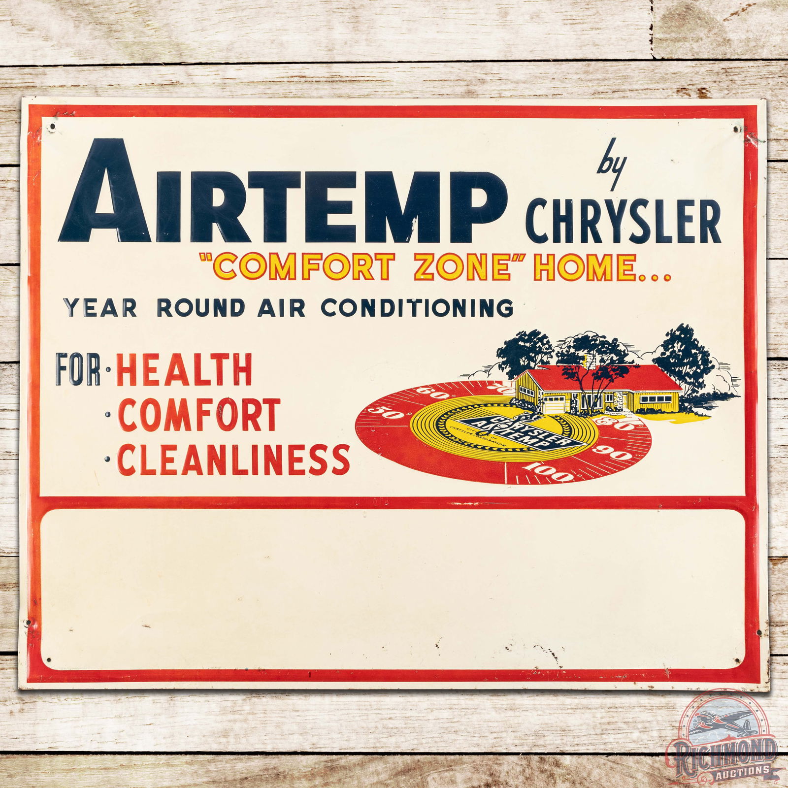Airtemp by Chrysler "Comfort Zone" Home Embossed SS Tin Sign w/ Logo (1 of 3)