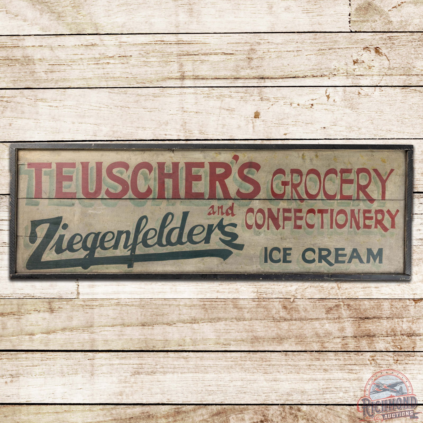 Teuscher's Grocery and Confectionery Ziegenfelder's Ice Cream DS Wooden Trade Sign West Virginia (1 of 3)