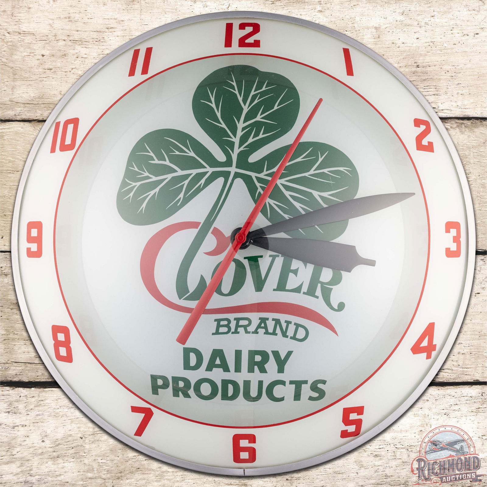 Clover Brand Dairy Products 15" Double Bubble Advertising Clock w/ Shamrock (1 of 4)