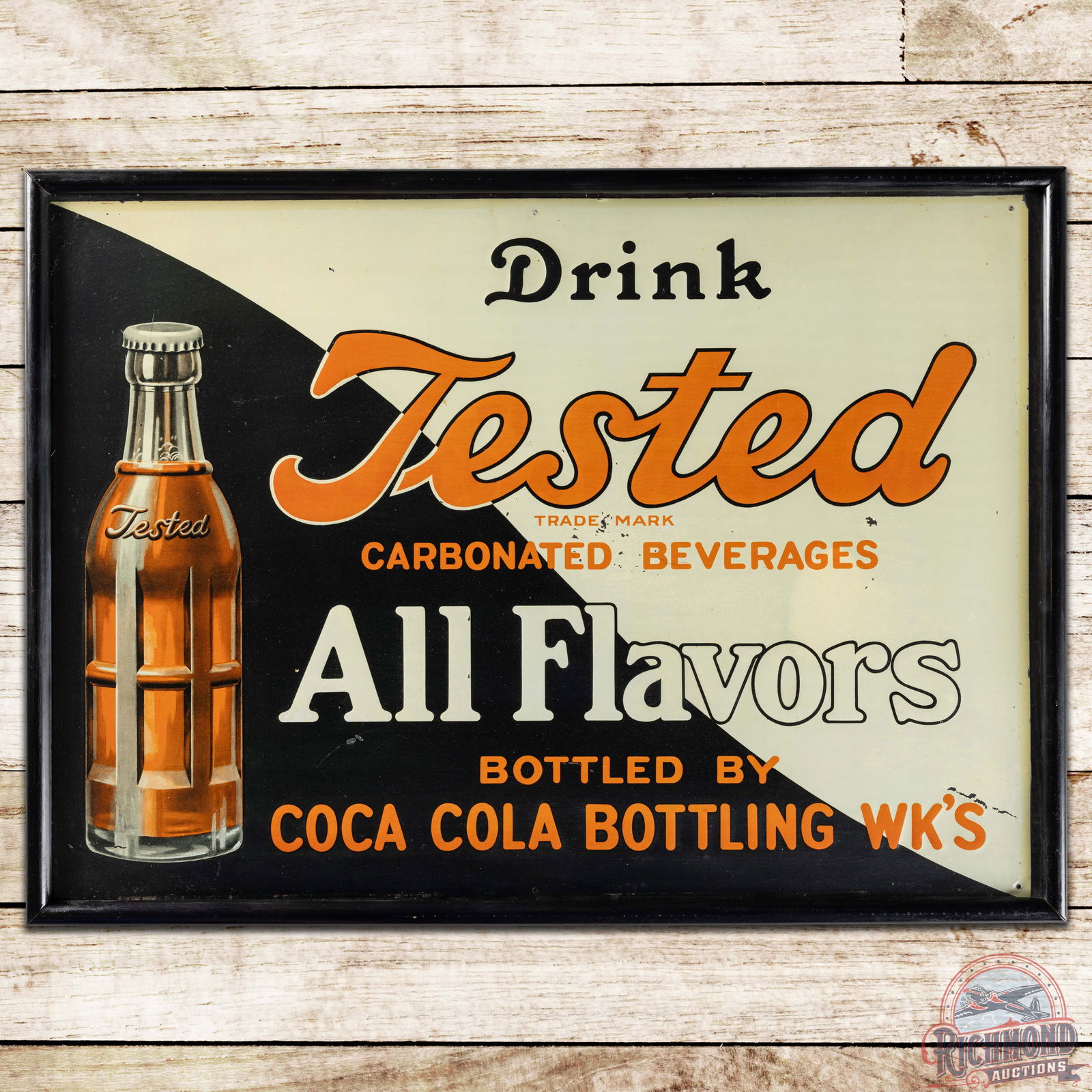 Drink Tested "Bottled by Coca Cola Bottling Wk's" Embossed SS Tin Sign w/ Bottle (1 of 3)
