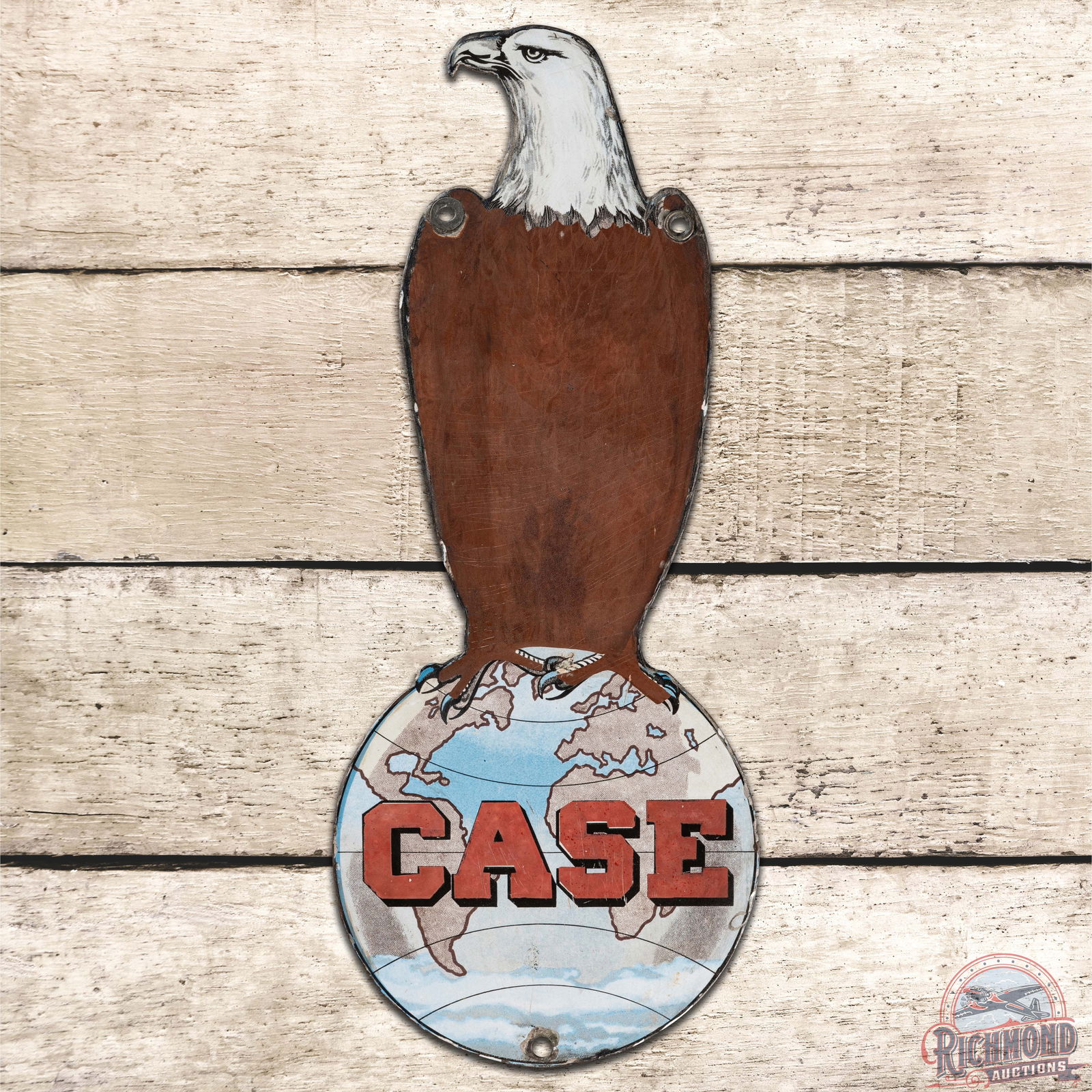 Case Farm Machines Tractors Die Cut SS Porcelain Sign w/ Abe (1 of 3)