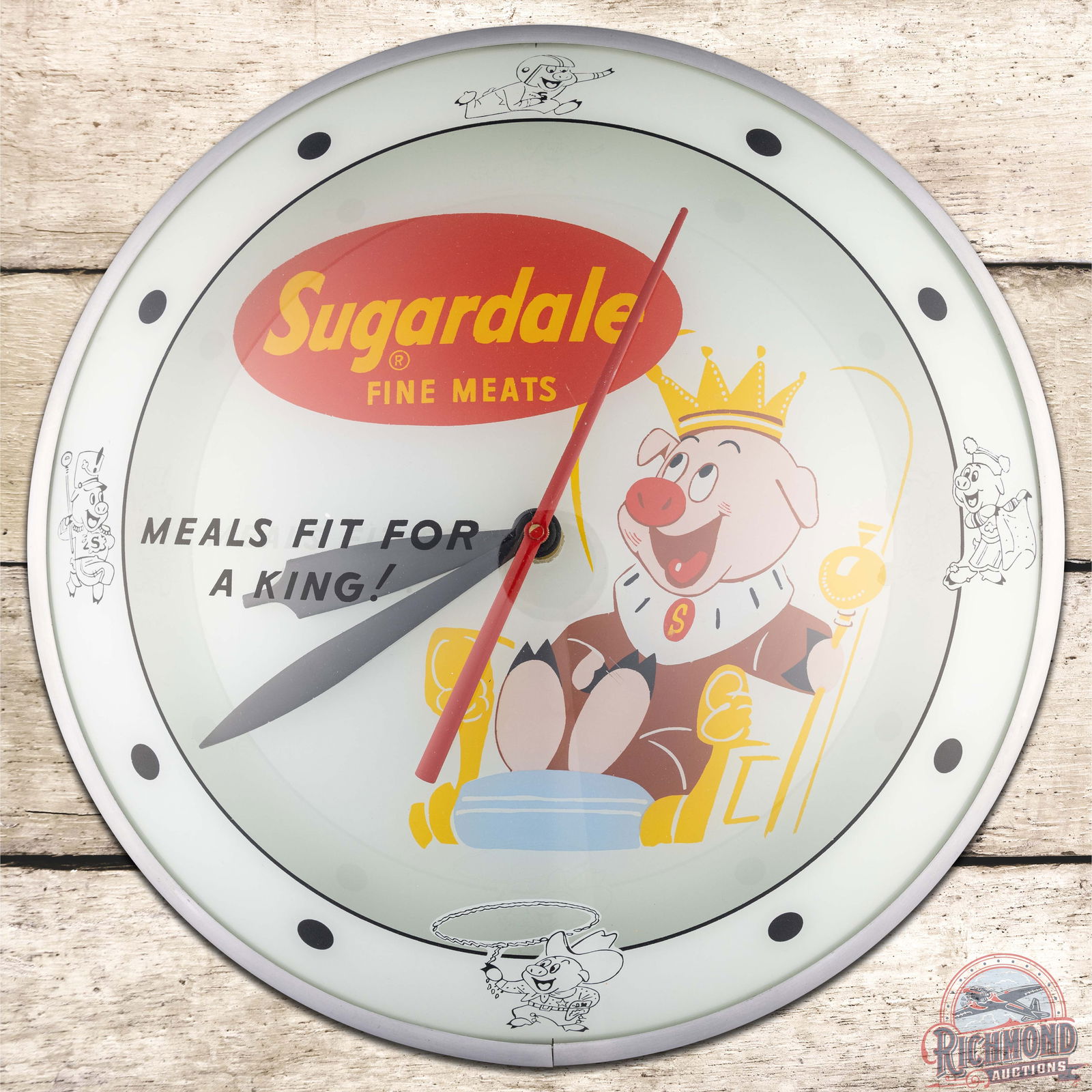 Sugardale Fine Meats 15" Double Bubble Advertising Clock w/ Pig King (1 of 4)