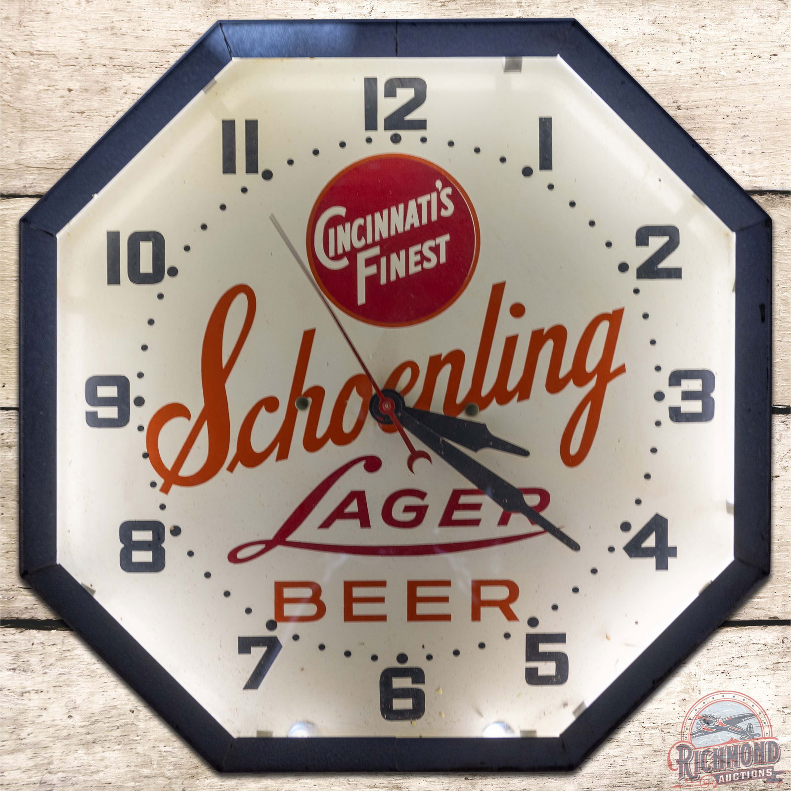 Schoenling Lager Beer "Cincinnati's Finest" 16" Octagon Neon Advertising Clock (1 of 4)