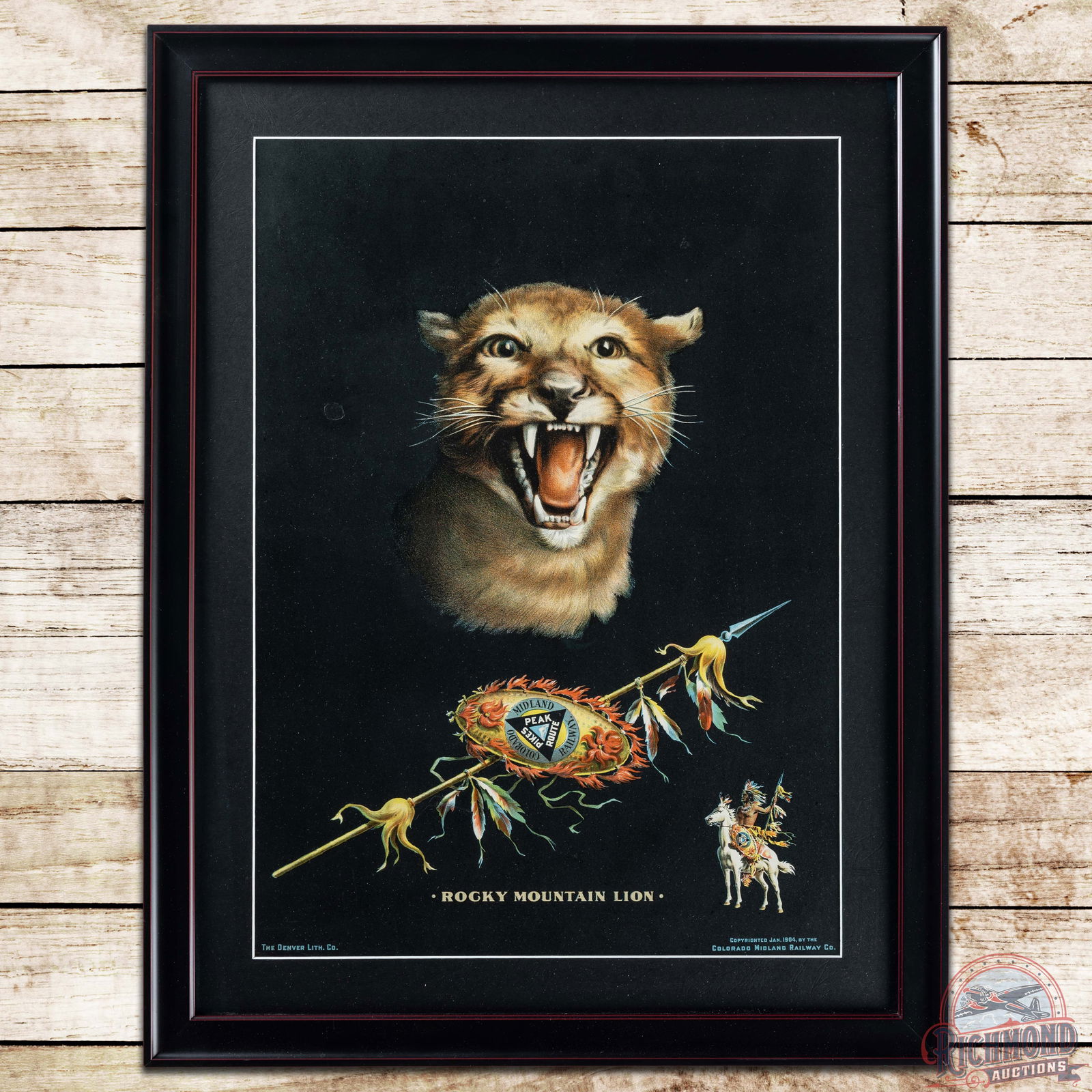 Colorado Midland Railway Company Framed Advertising Sign w/ Mountain Lion (1 of 3)