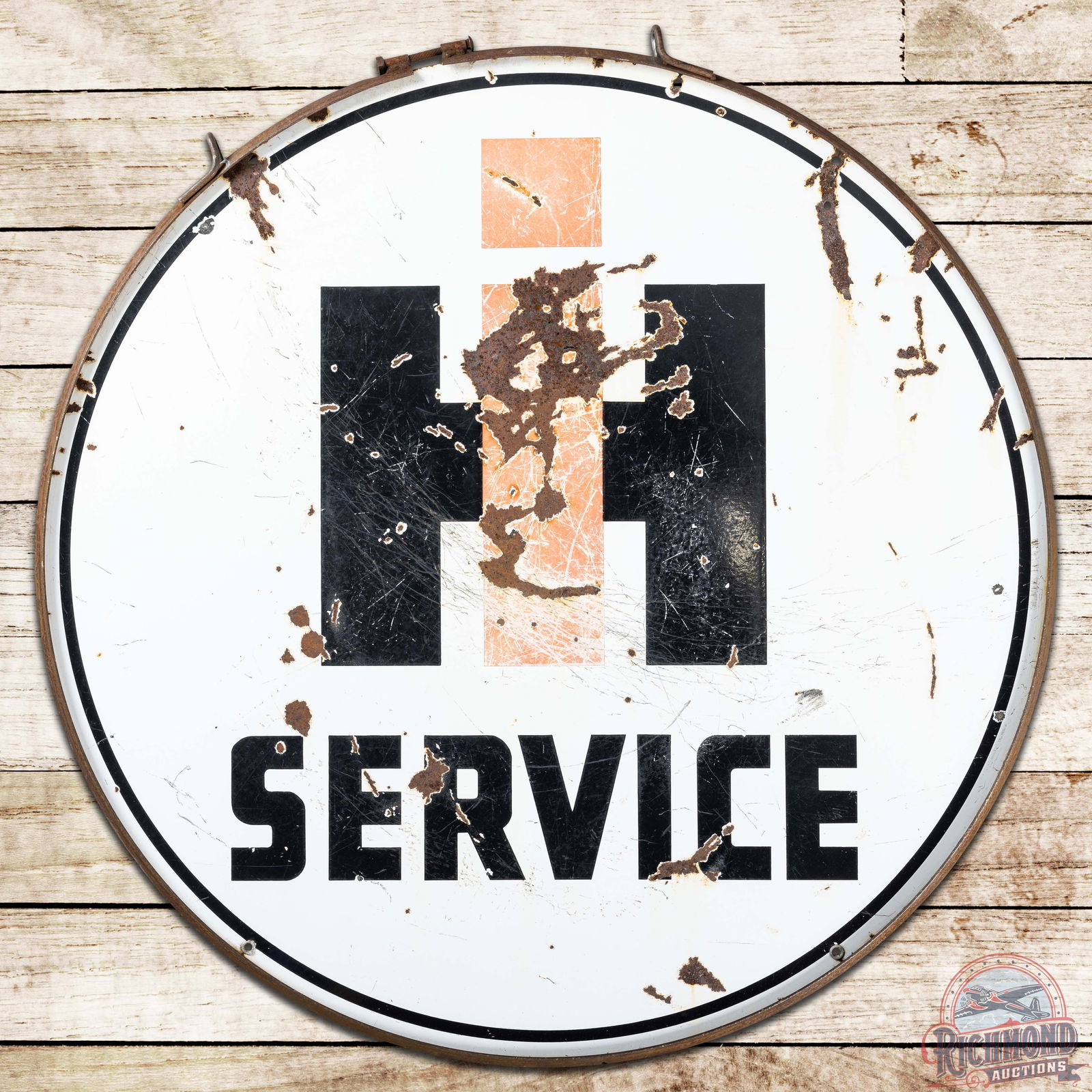 IH International Harvester Service 42" DS Porcelain Sign w/ Ring (1 of 3)