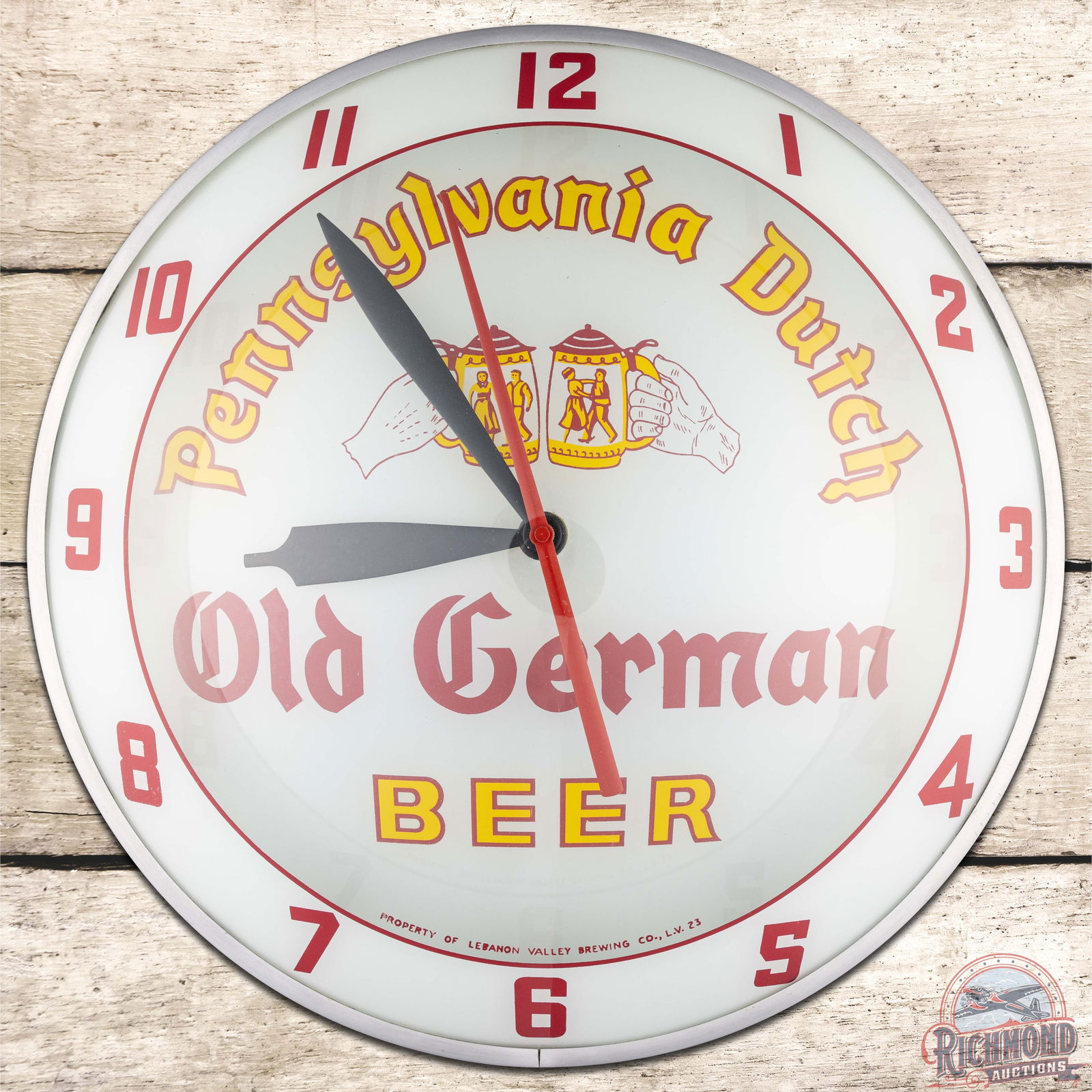 Pennsylvania Dutch Old German Beer 15" Double Bubble Advertising Clock w Steins (1 of 4)