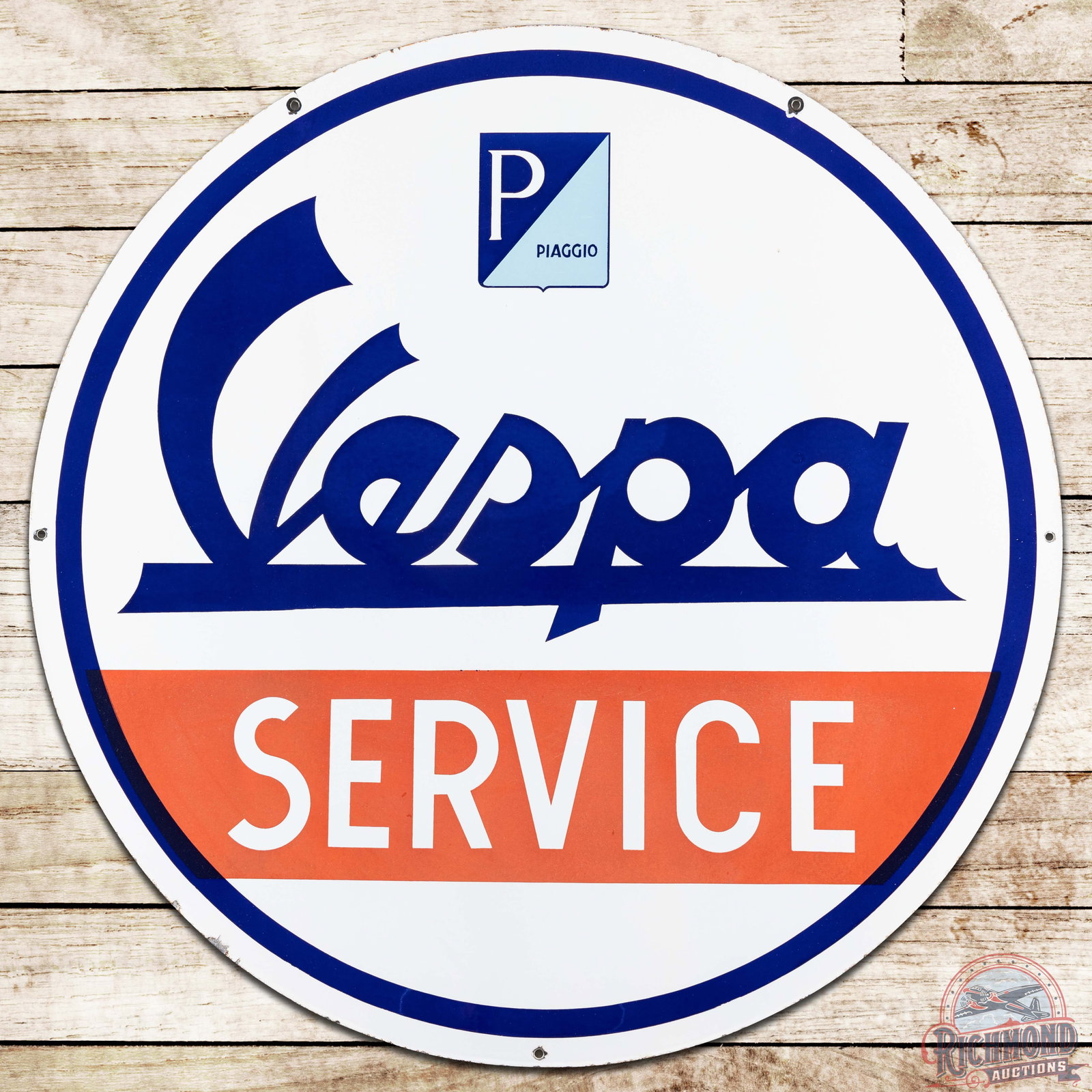 Vespa Service Piaggio 31" DS Porcelain Sign w/ Logo (1 of 3)